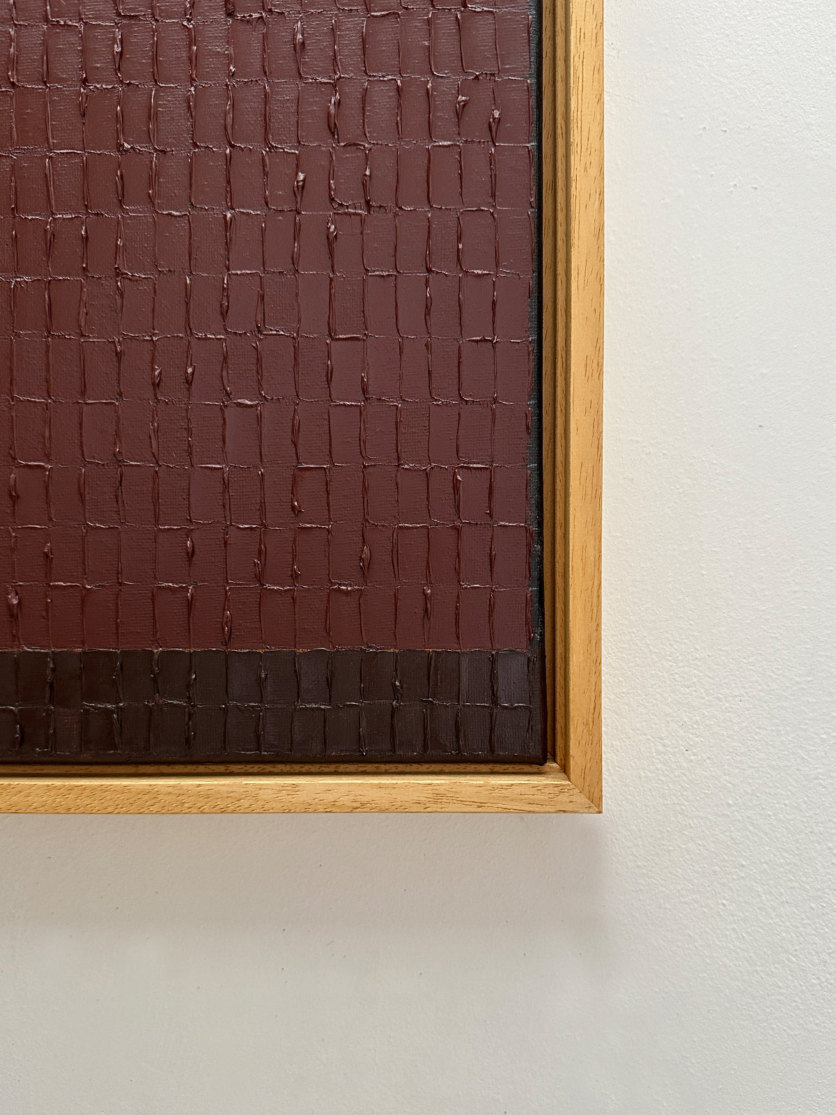 Corner detail of Horizon Umber abstract painting with textured brushwork