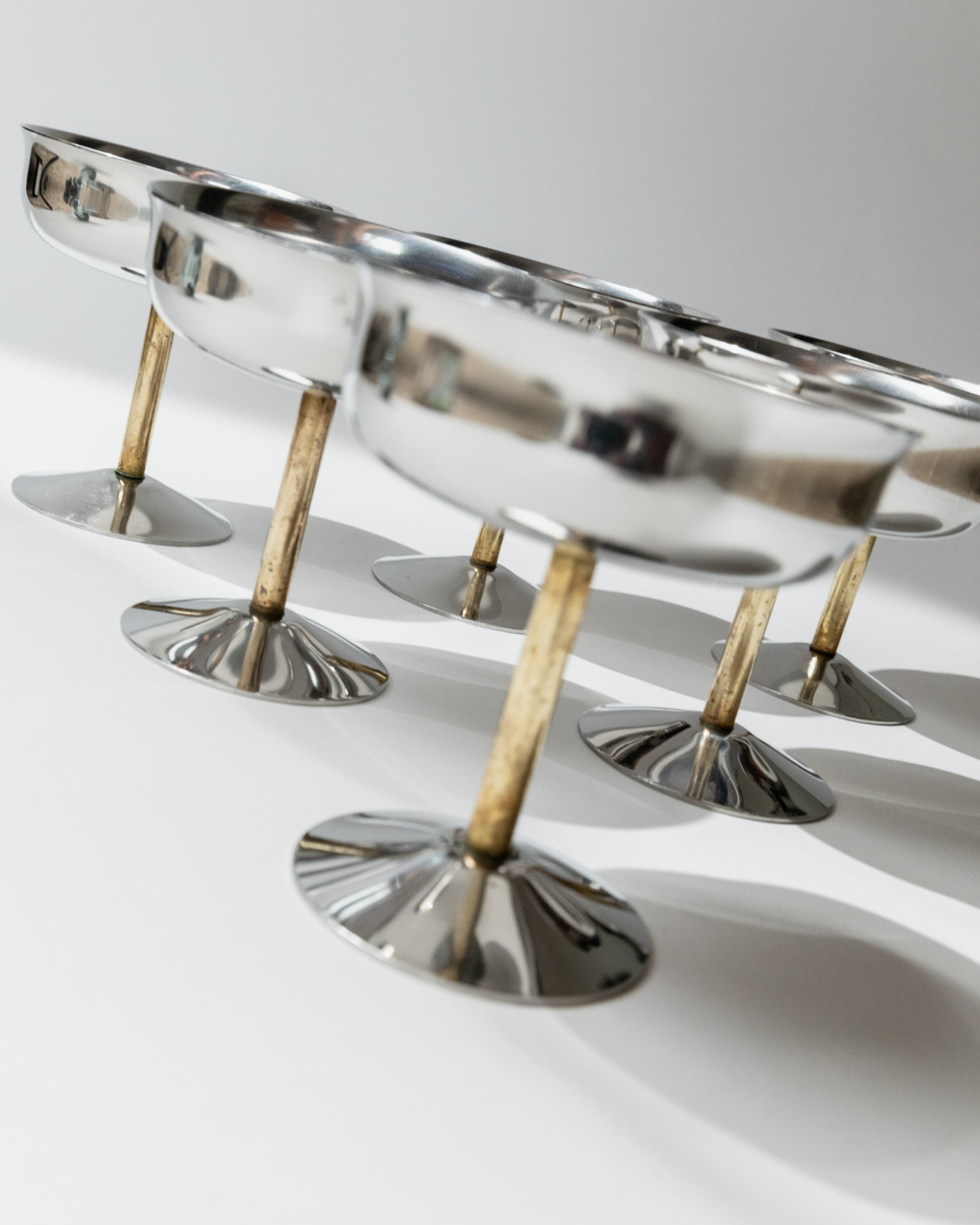 Set of 6 Champagne Coupes with Golden Stem, Italy 1970s