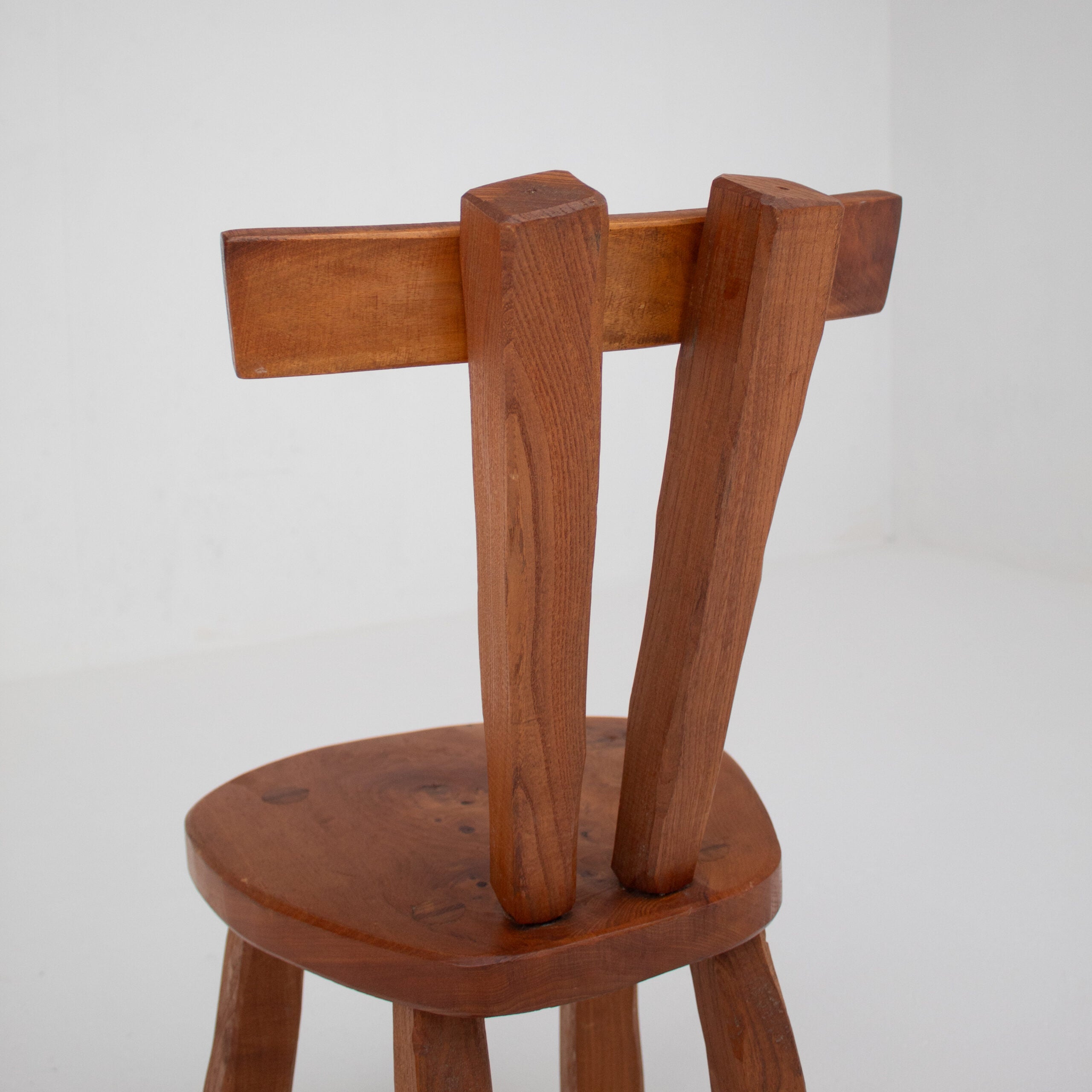 Small Brutalist Solid Elm Chair, France — close-up
