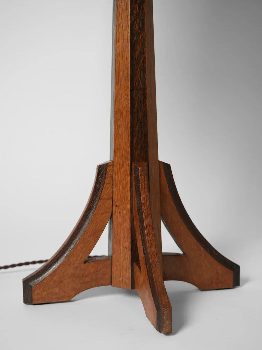 Arts & Crafts Oak Lamp, 1920s — side angle showing wooden base details