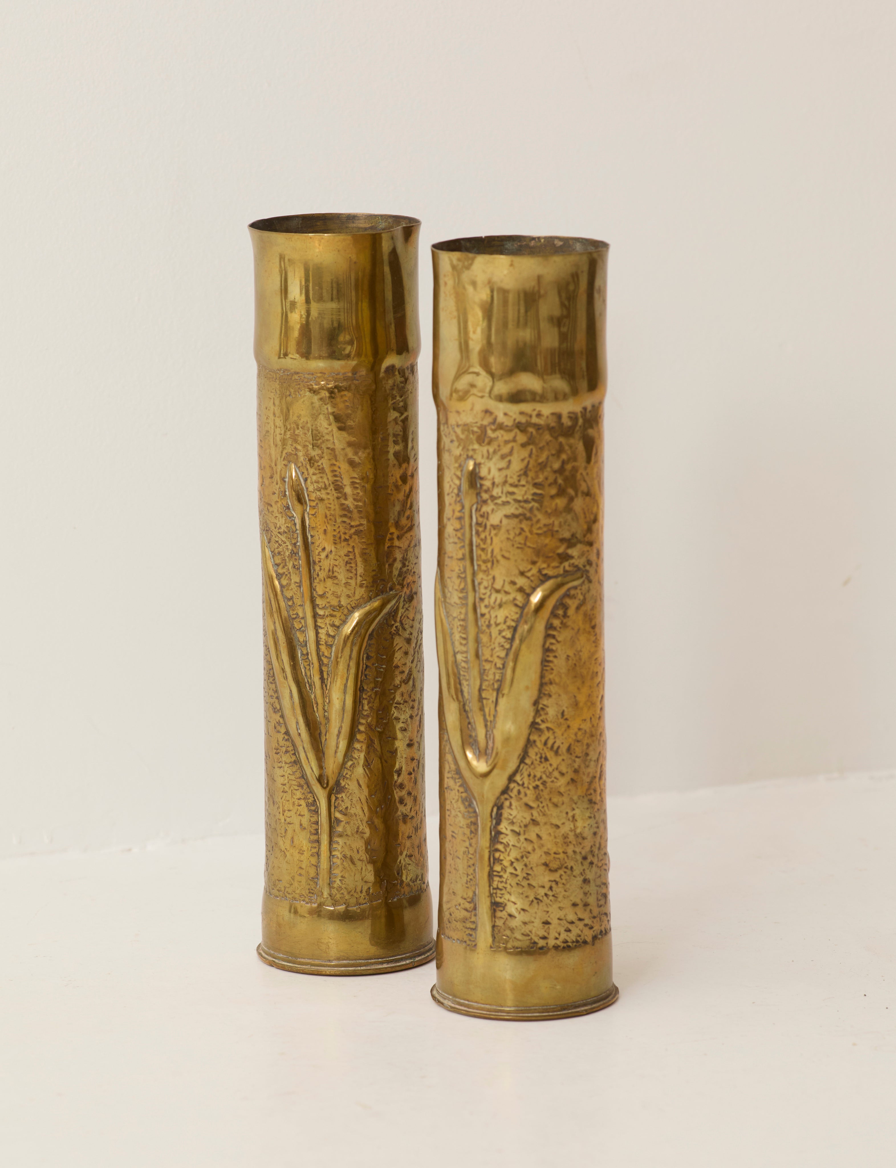 Set of 2 Vintage Vases in Metal Brass