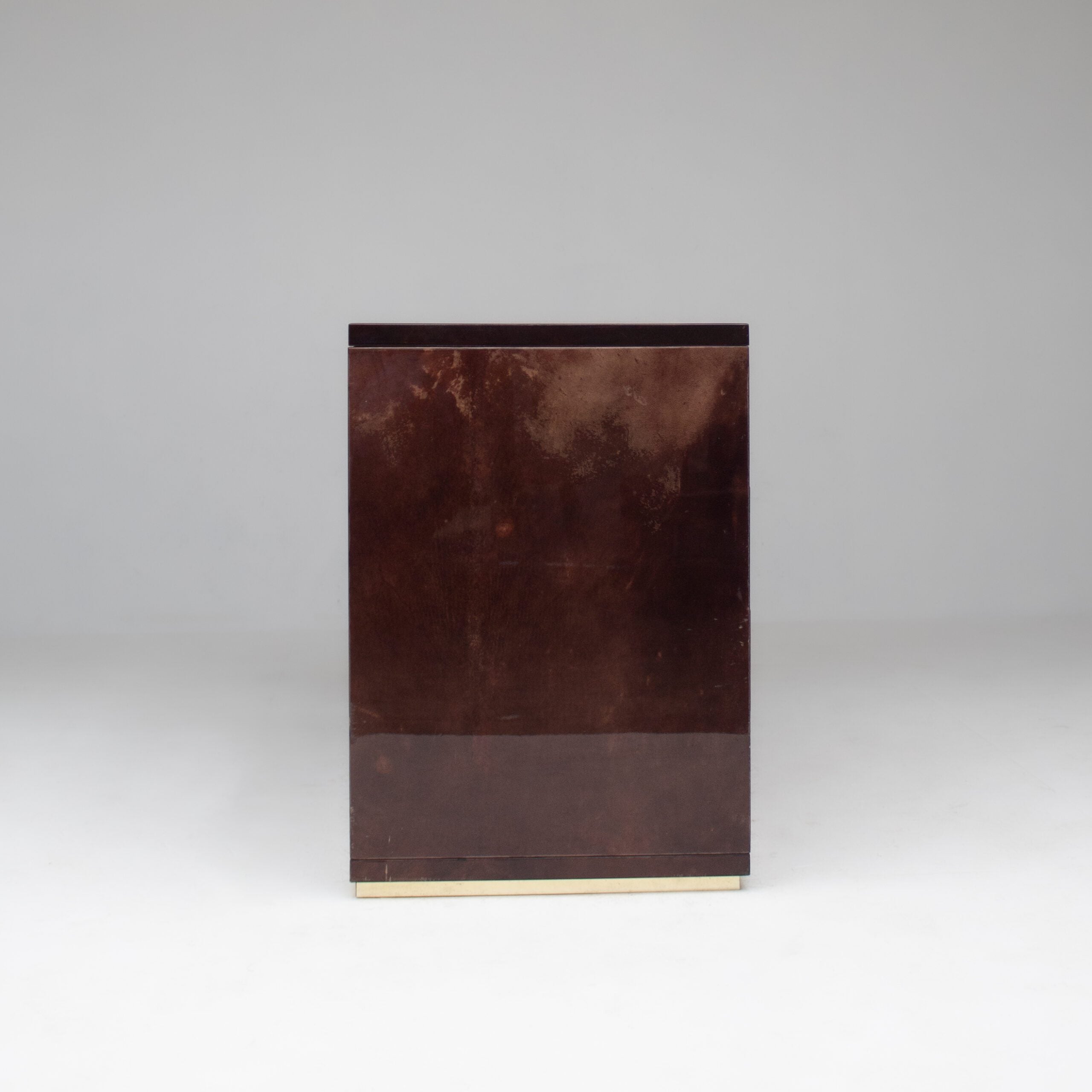 Aldo Tura Cabinet in Brown Lacquer with Brass Details — back view highlighting rich brown finish