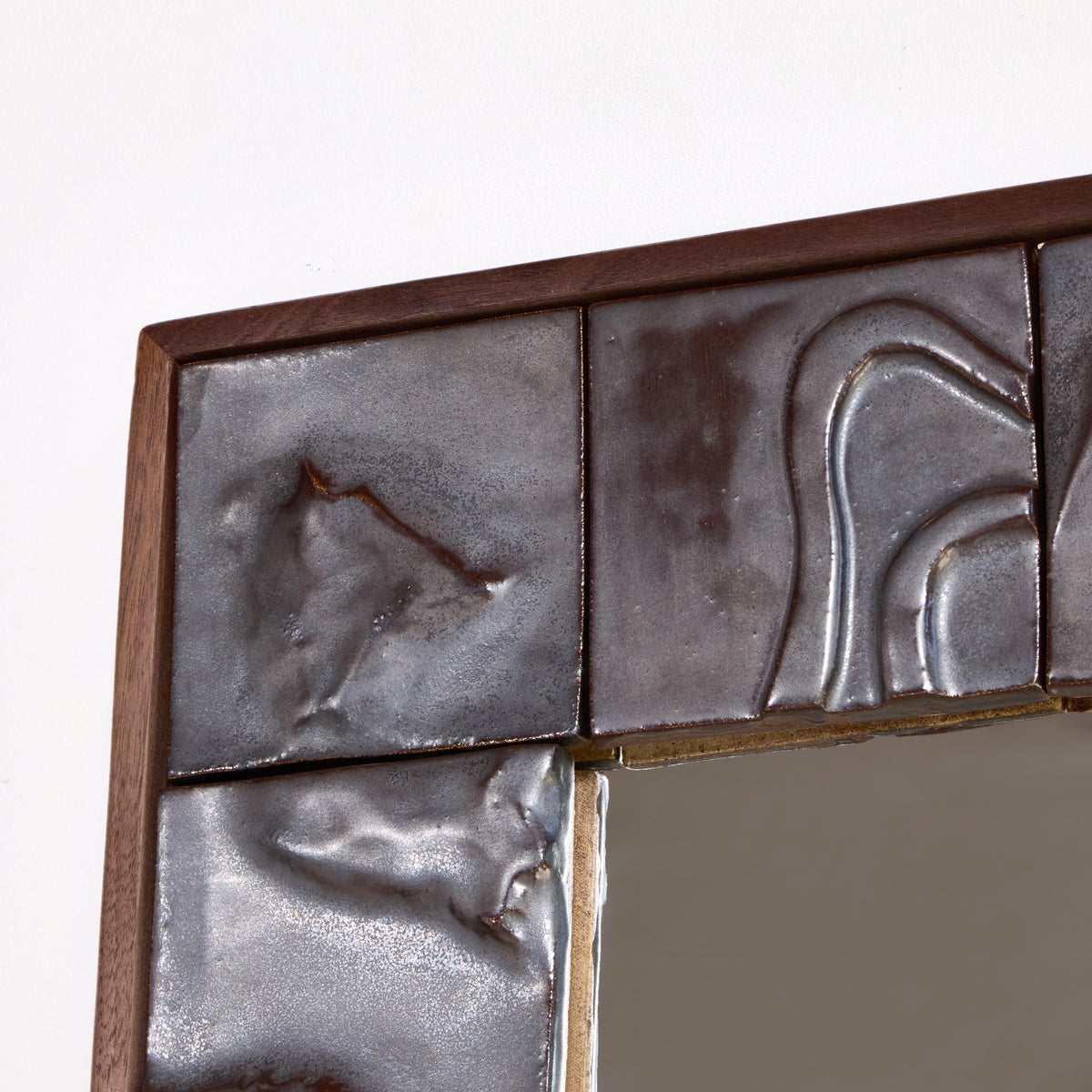 large artisanal ceramic tiled mirror — side angle