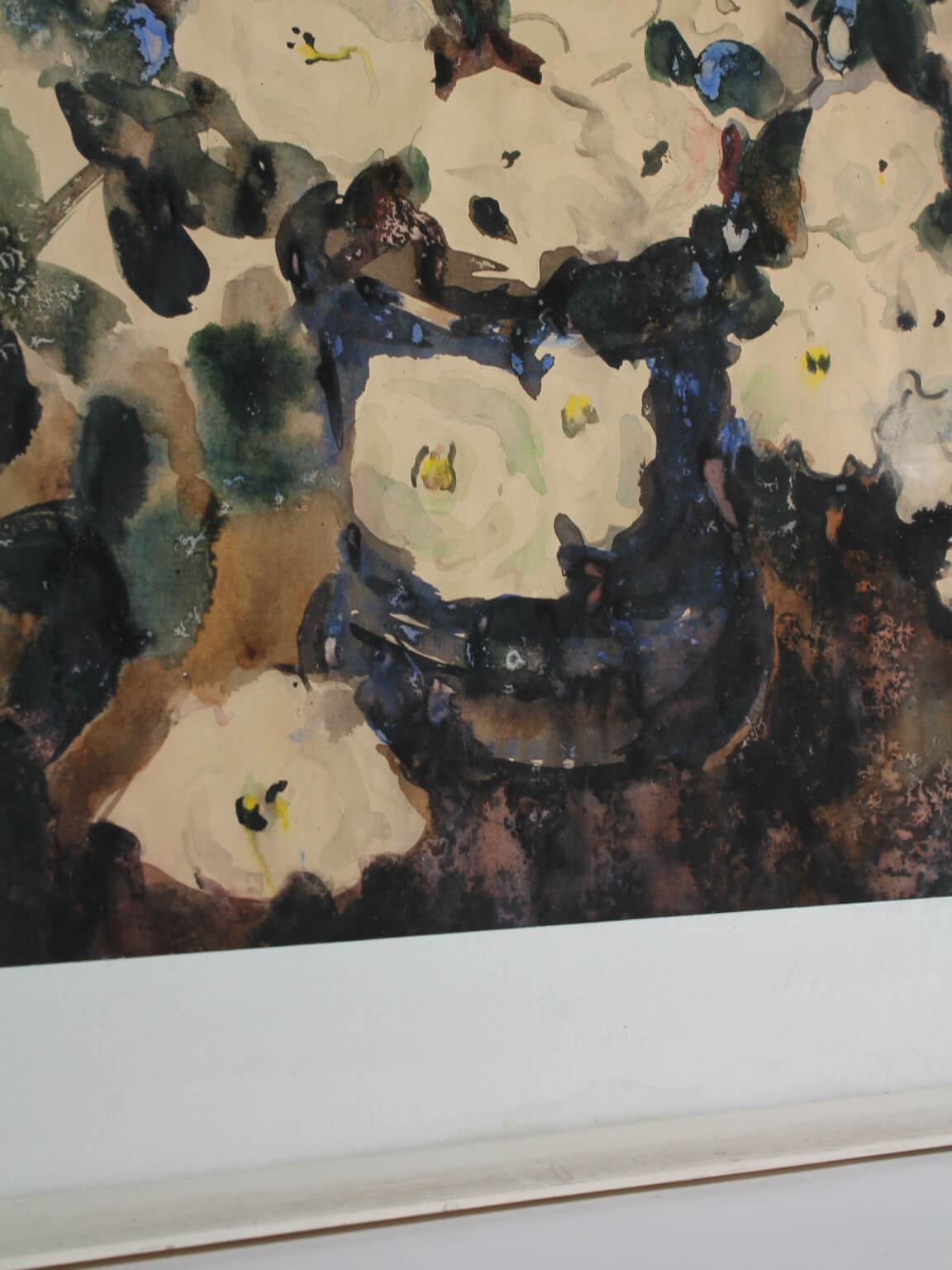 Watercolour Vintage Roses Painting, 1976, Latvia, Signed — close-up of textured floral detail