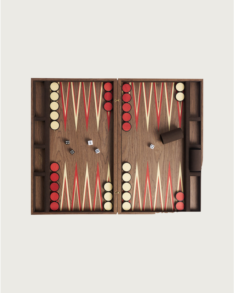 Fortuny Backgammon - Laotze/Oxblood Spice by Lobjet | The Oblist — handcrafted wood, red and cream colors