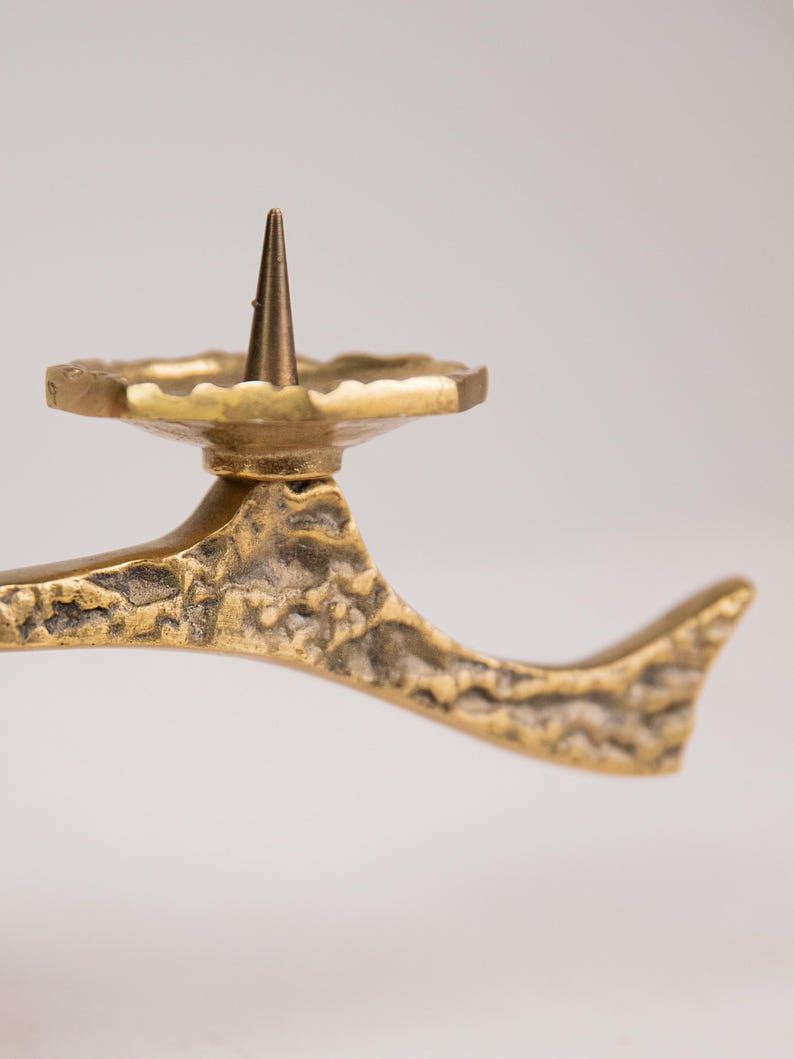 Vintage Brutalist Brass Antique Candelabra — side angle