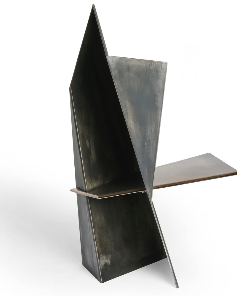 HARAKIRI Conceptual Chair in Metal and Steel — close-up of angular metal design