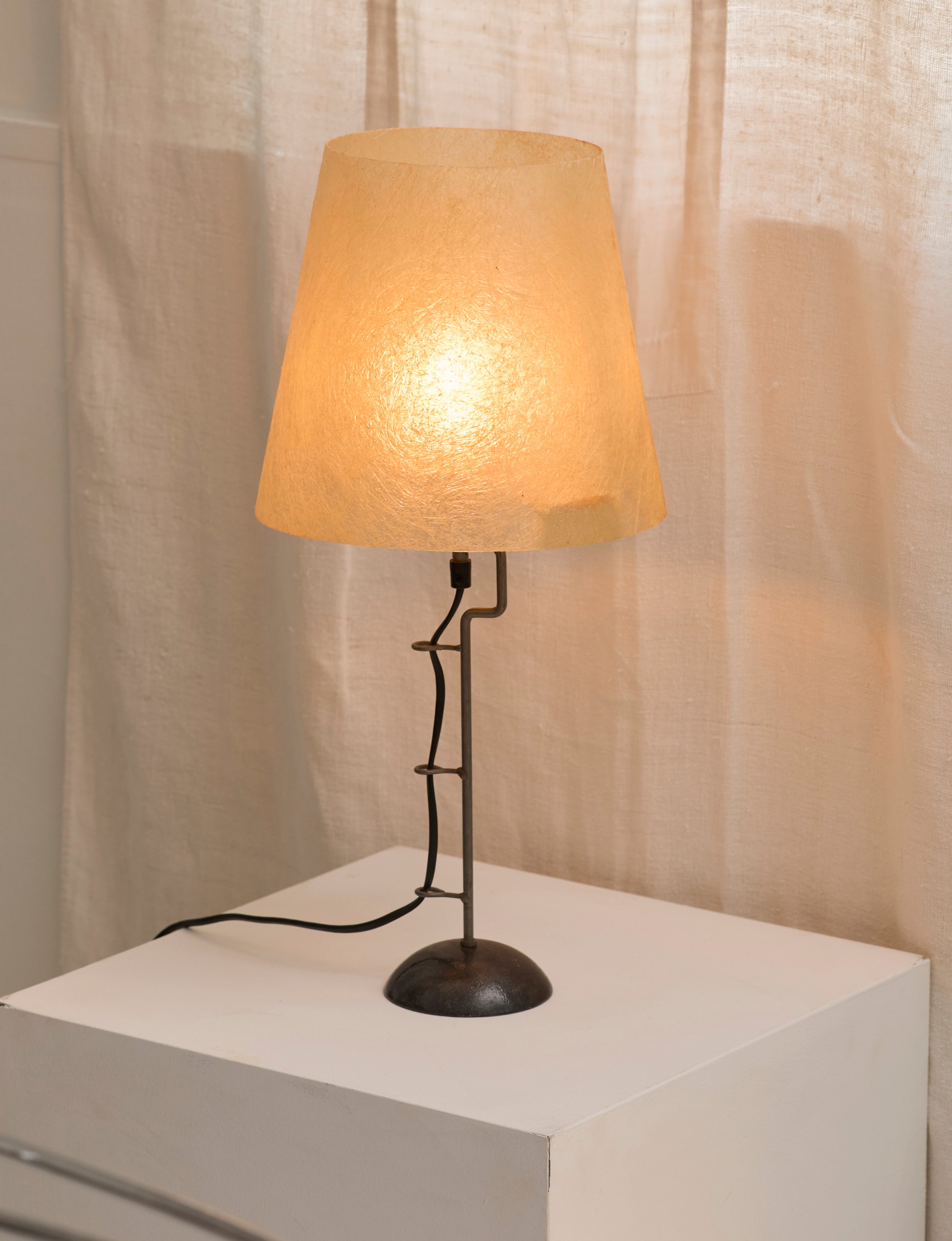 Mid Century Table Lamps with Sculptural Metal Base and Artisanal Fiberglass Shades — in context