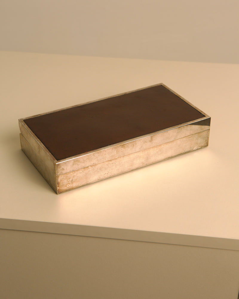 Large Italian silver and lacquered box from 1970s on neutral surface
