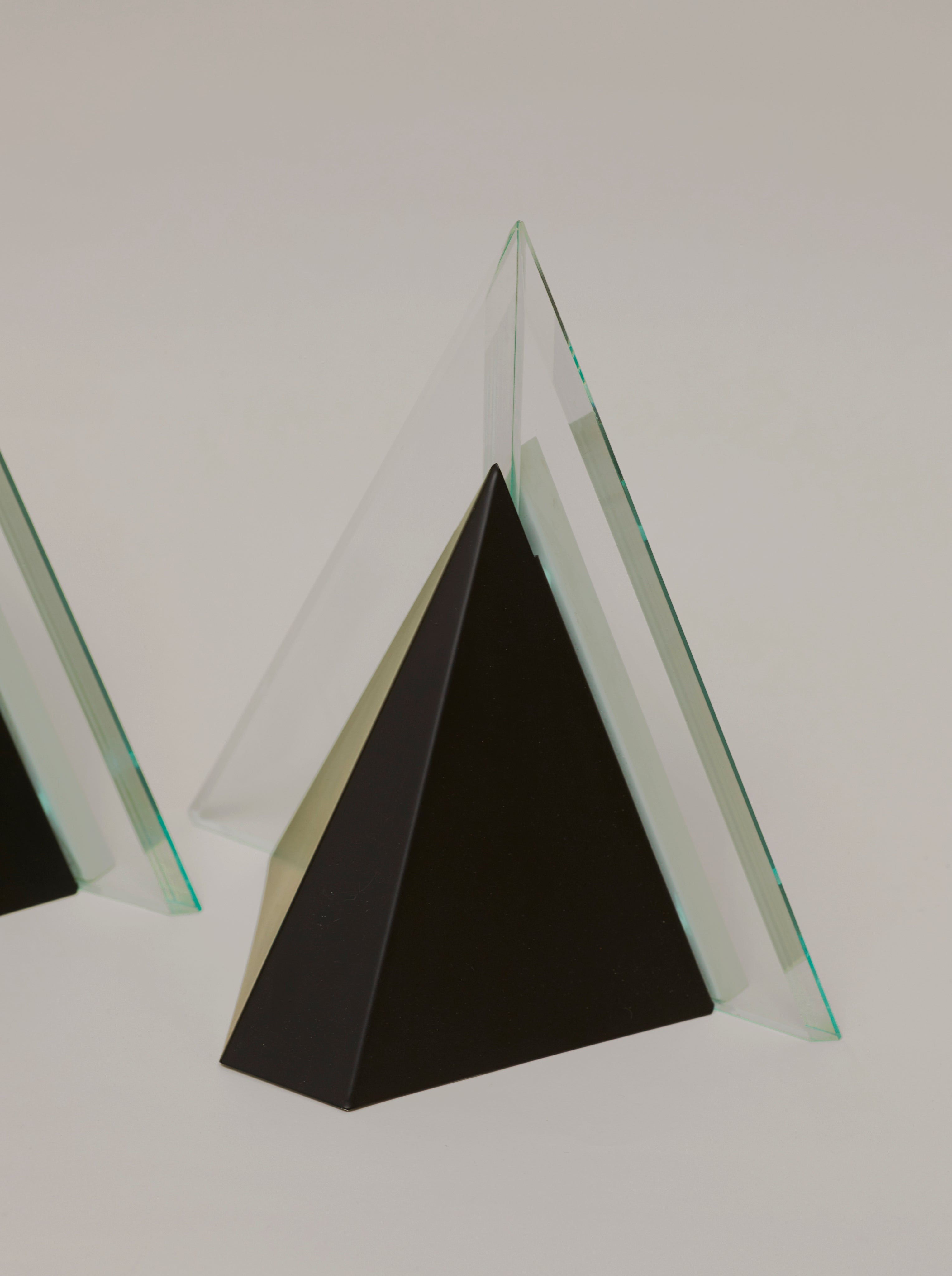 Set of 2 German Postmodern Wall Lights Circa 1980 — back view showing black base and glass panels