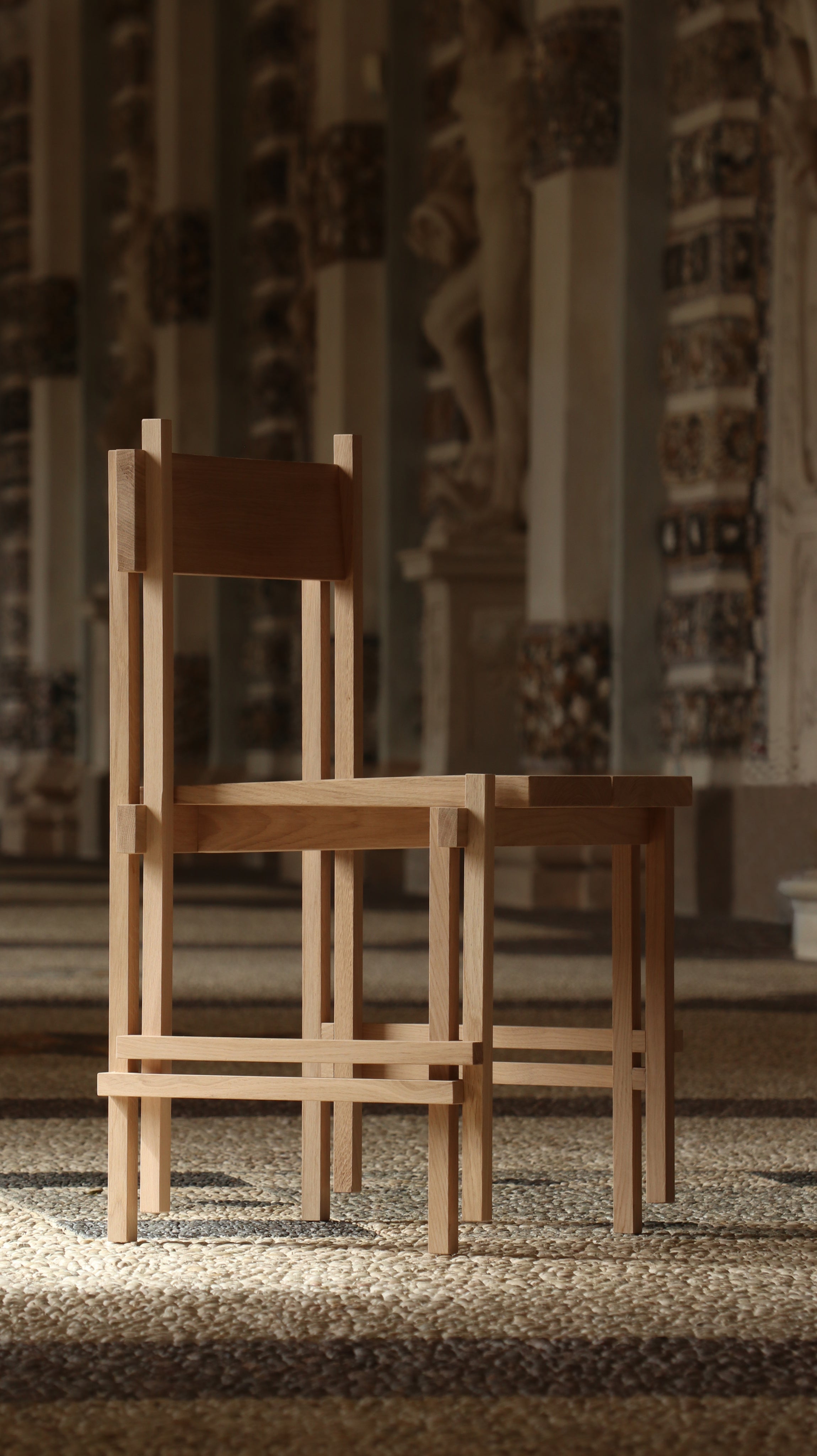 Stackable wooden chairs with leather seats by Filippo Andrighetto