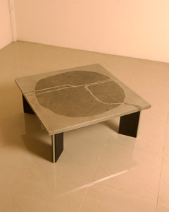 Sculptural Coffee Table in Wood and Steel by Heinz Lilienthal, 1960s — top view showing square surface with circular design
