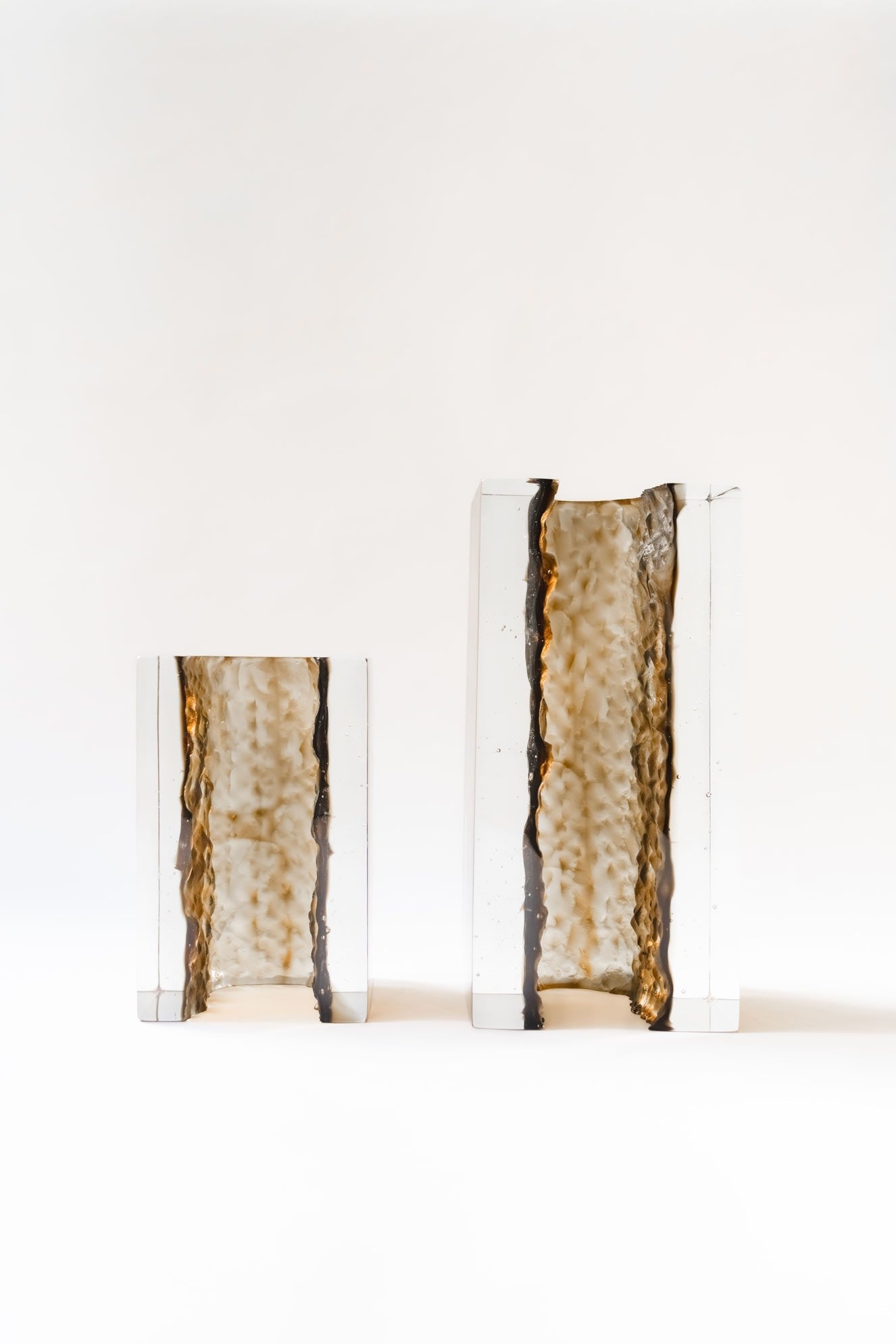 Brutalism Candle Holders in Glass - GEODA Collection — side angle showing textured glass design