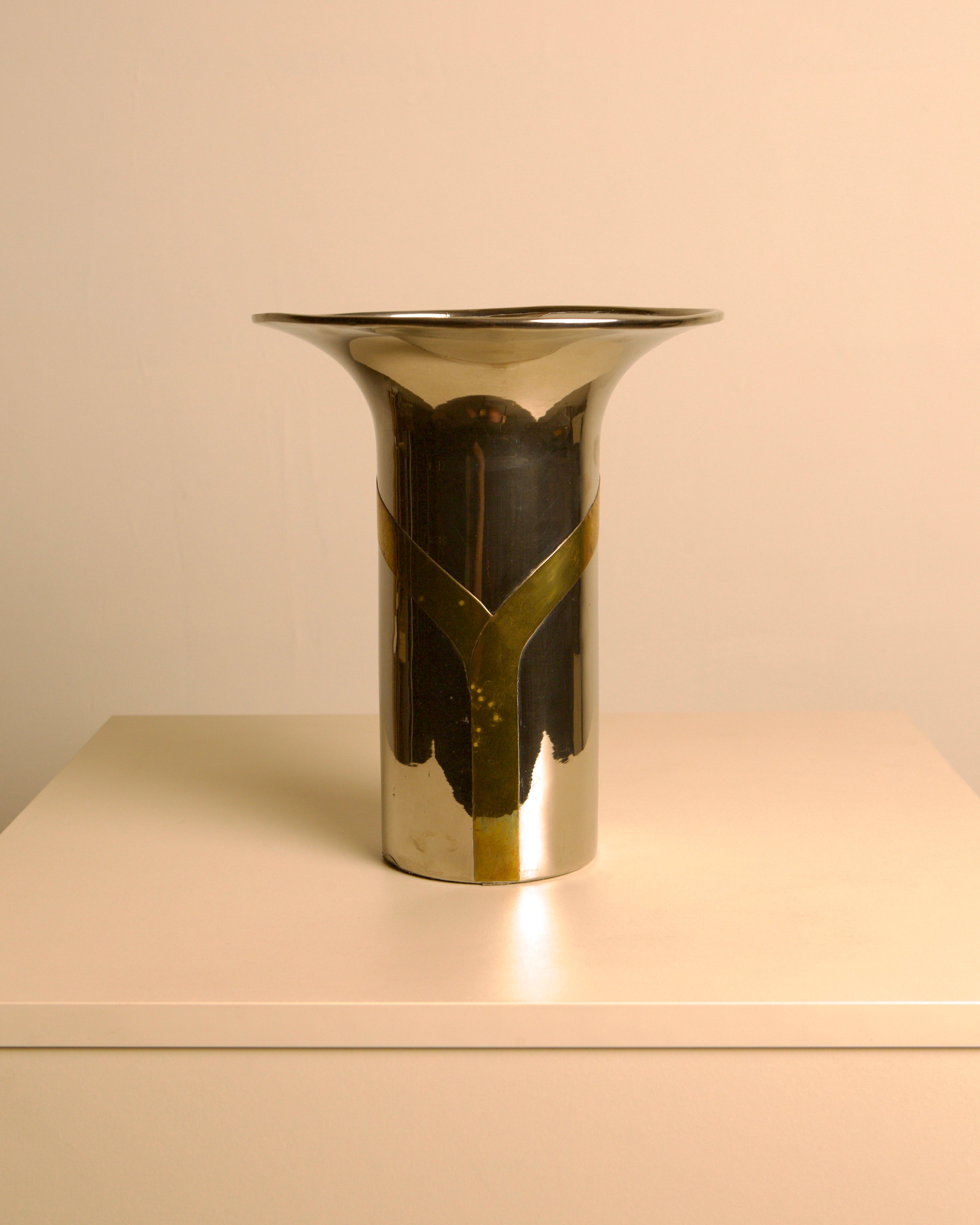 Italian Chrome and Brass Vase, 1960s by Treaptyque | The Oblist