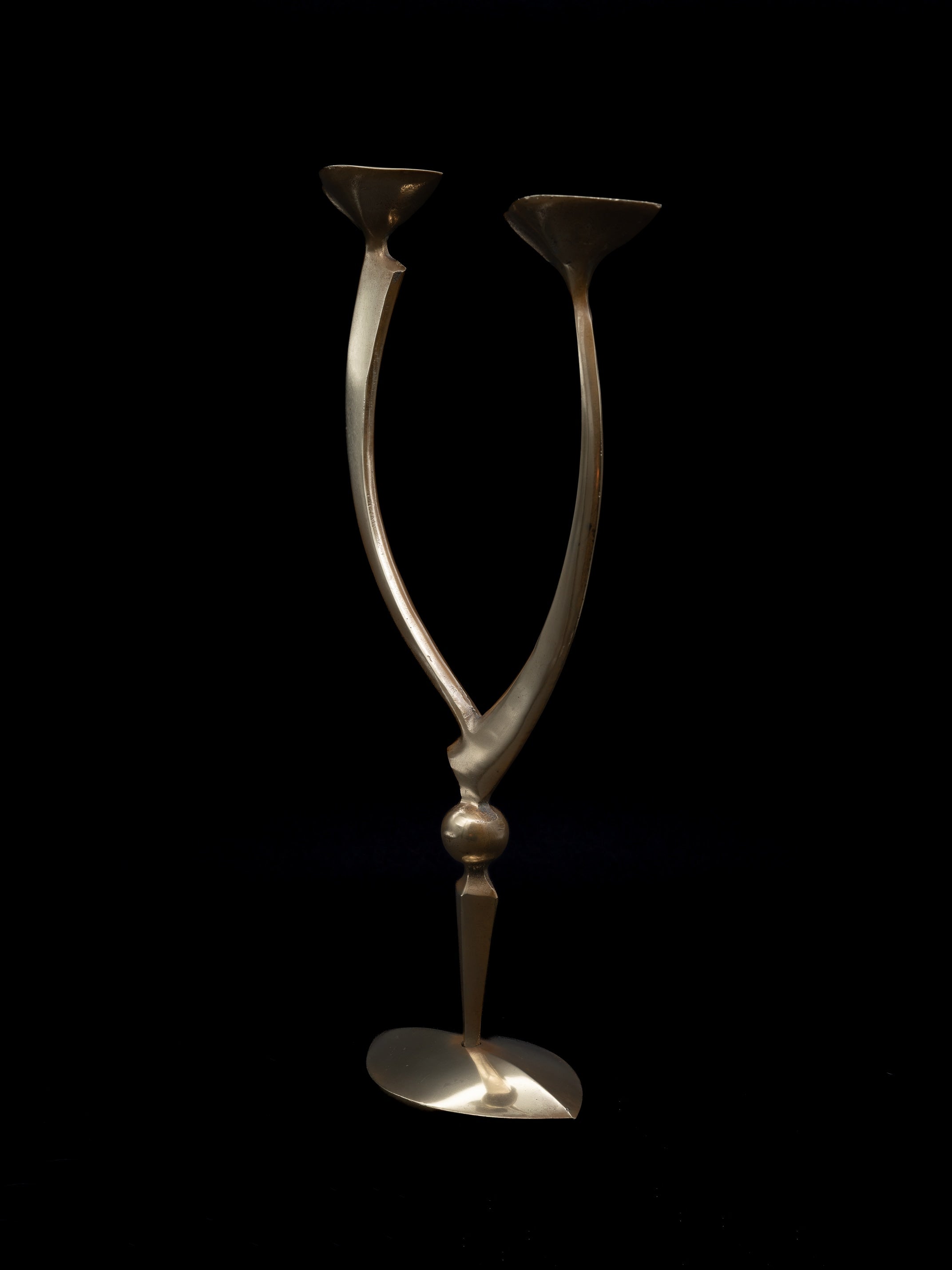 Mid-Century Brass Candleholder, Germany, c.1950s — front view against black background