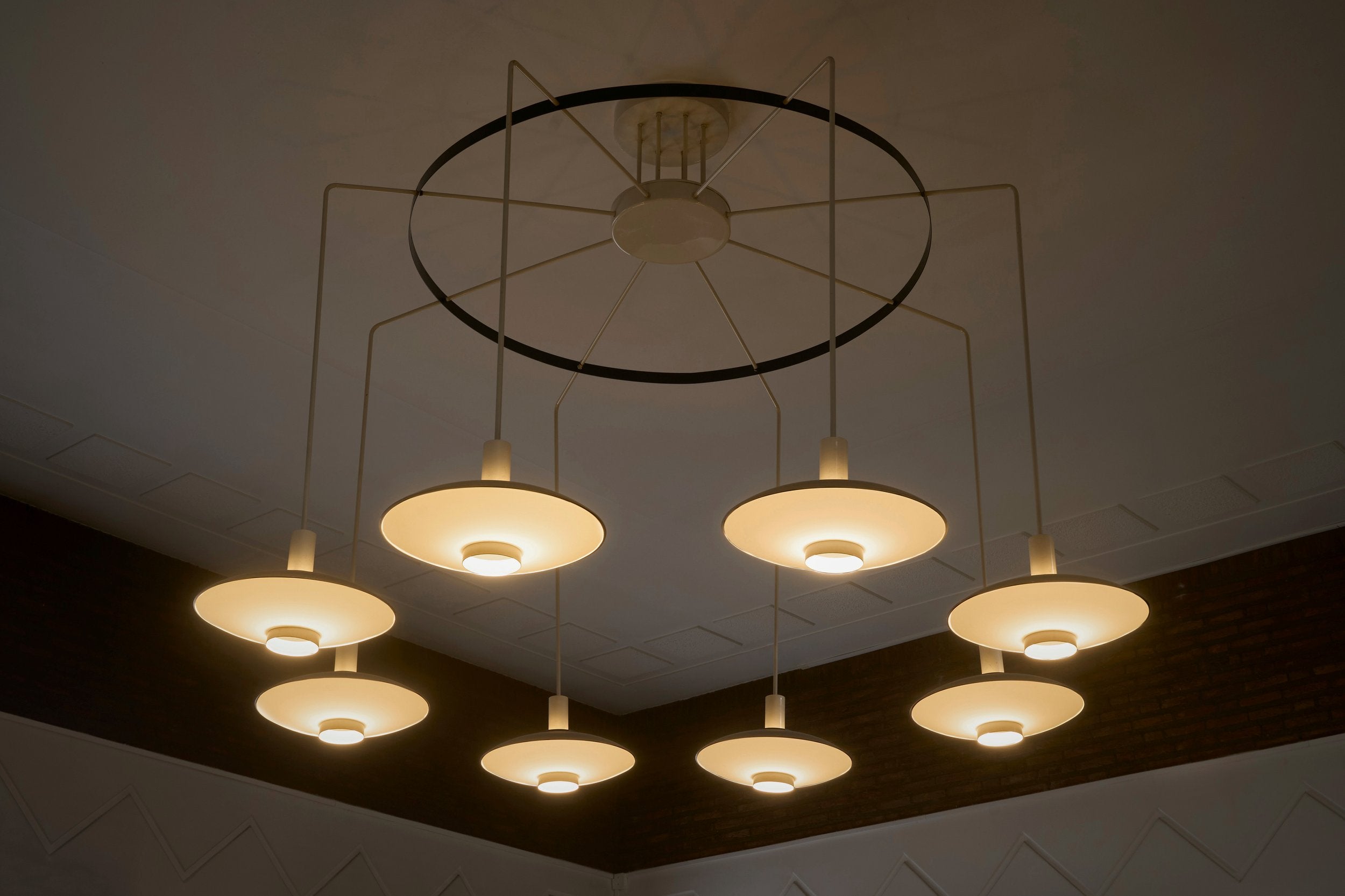 Monumental Mid-Century Chandelier in Lacquered Metal and Acrylic The Netherlands 1960 — close-up
