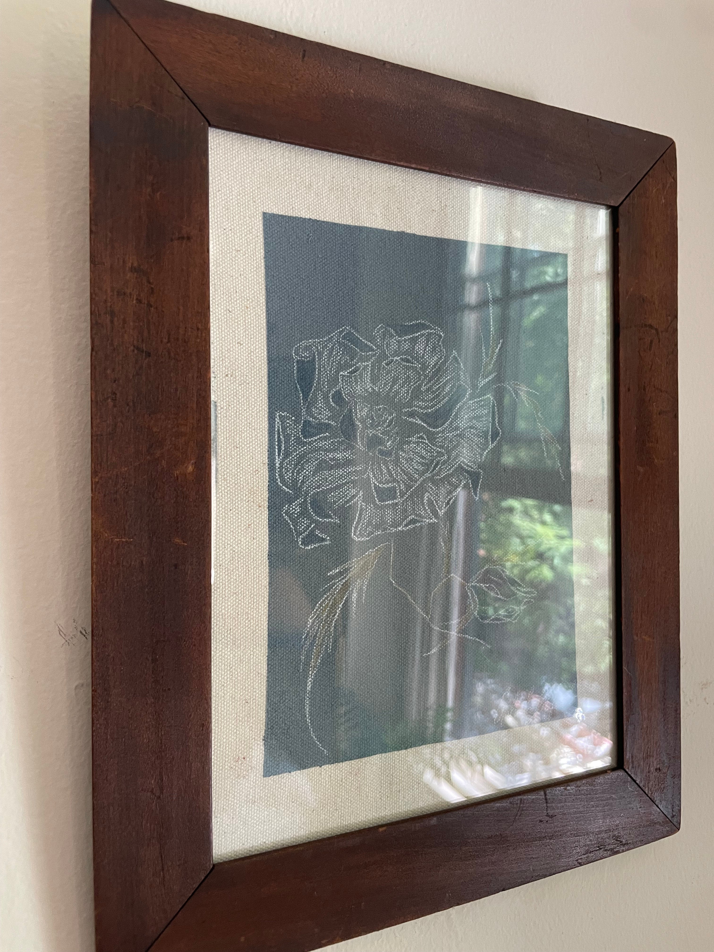 Dusty Blue Peony Original Painting — side angle