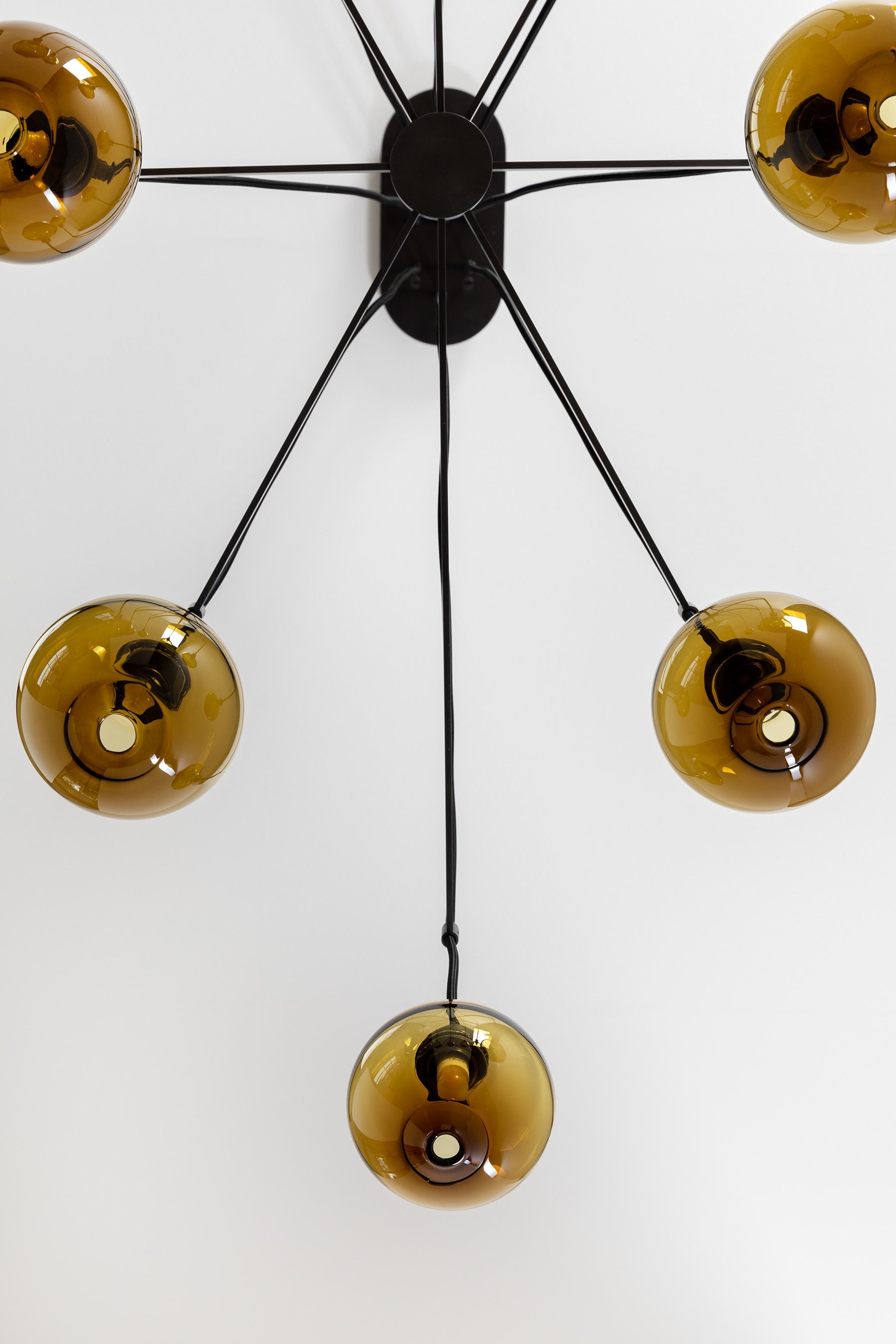 SkLO Drape Arm 8 Chandelier - Olivin glass, Dark Oxidized finish — side angle