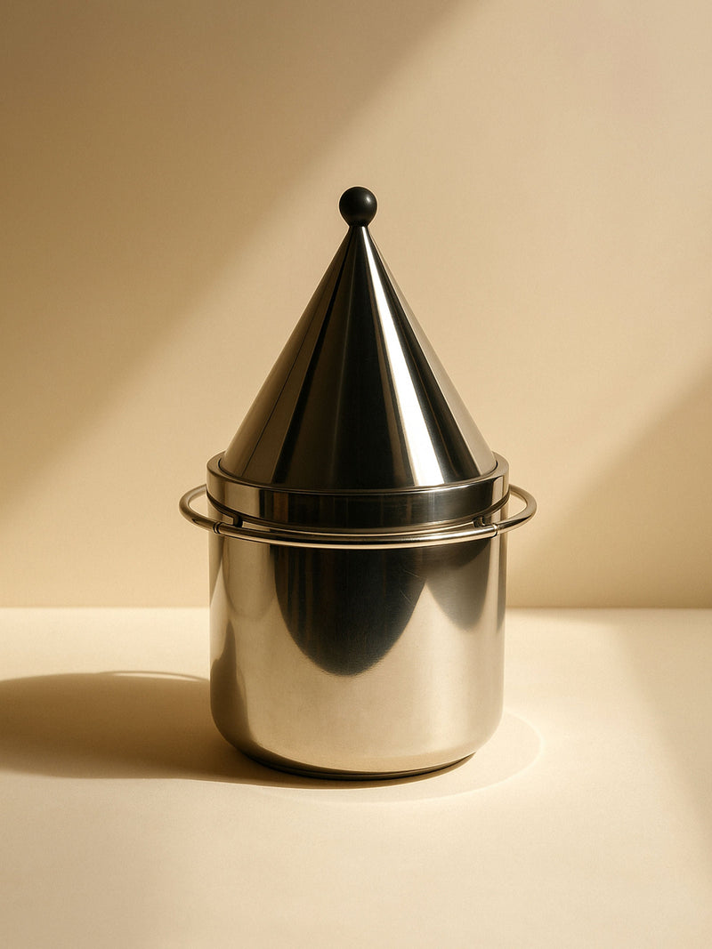 Danish postmodern stainless steel champagne ice bucket with conical lid