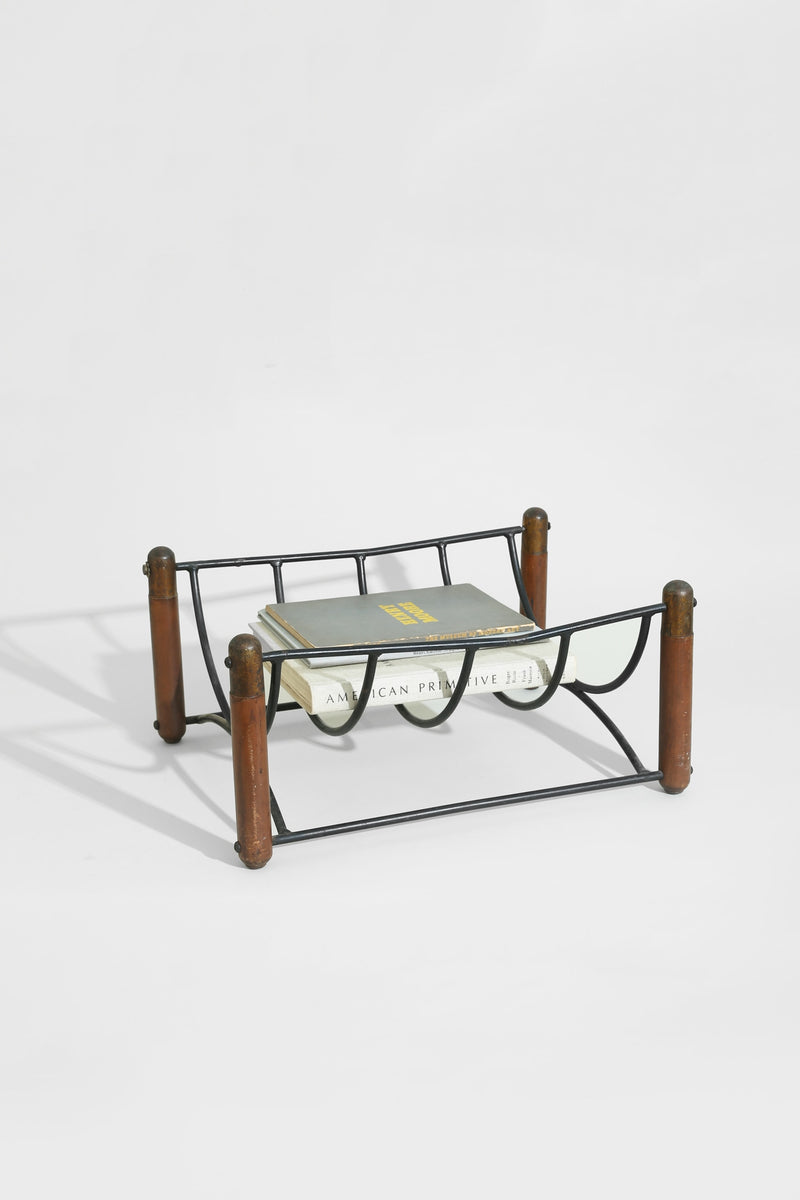 Mid-century Magazine Rack by Villa | The Oblist — metal frame, wood accents