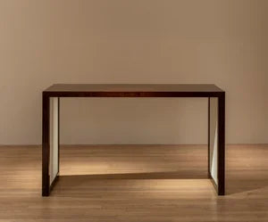 Additions Console Table Handcrafted in Wood Veneer & Virgin Wool Fabric Inserts — lifestyle setting