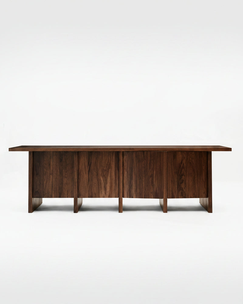 Edda Credenza — back view showing walnut wood finish and cabinet doors