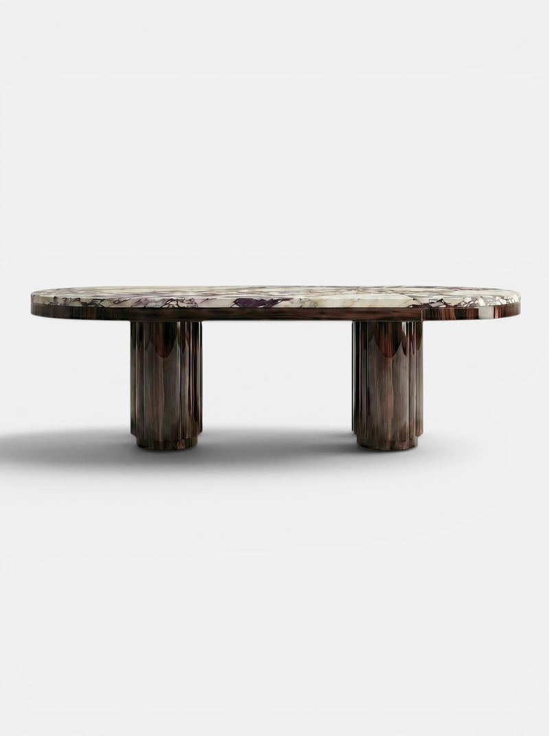 Mira Wood And Calacatta Viola Dinning Table by Marbera | The Oblist