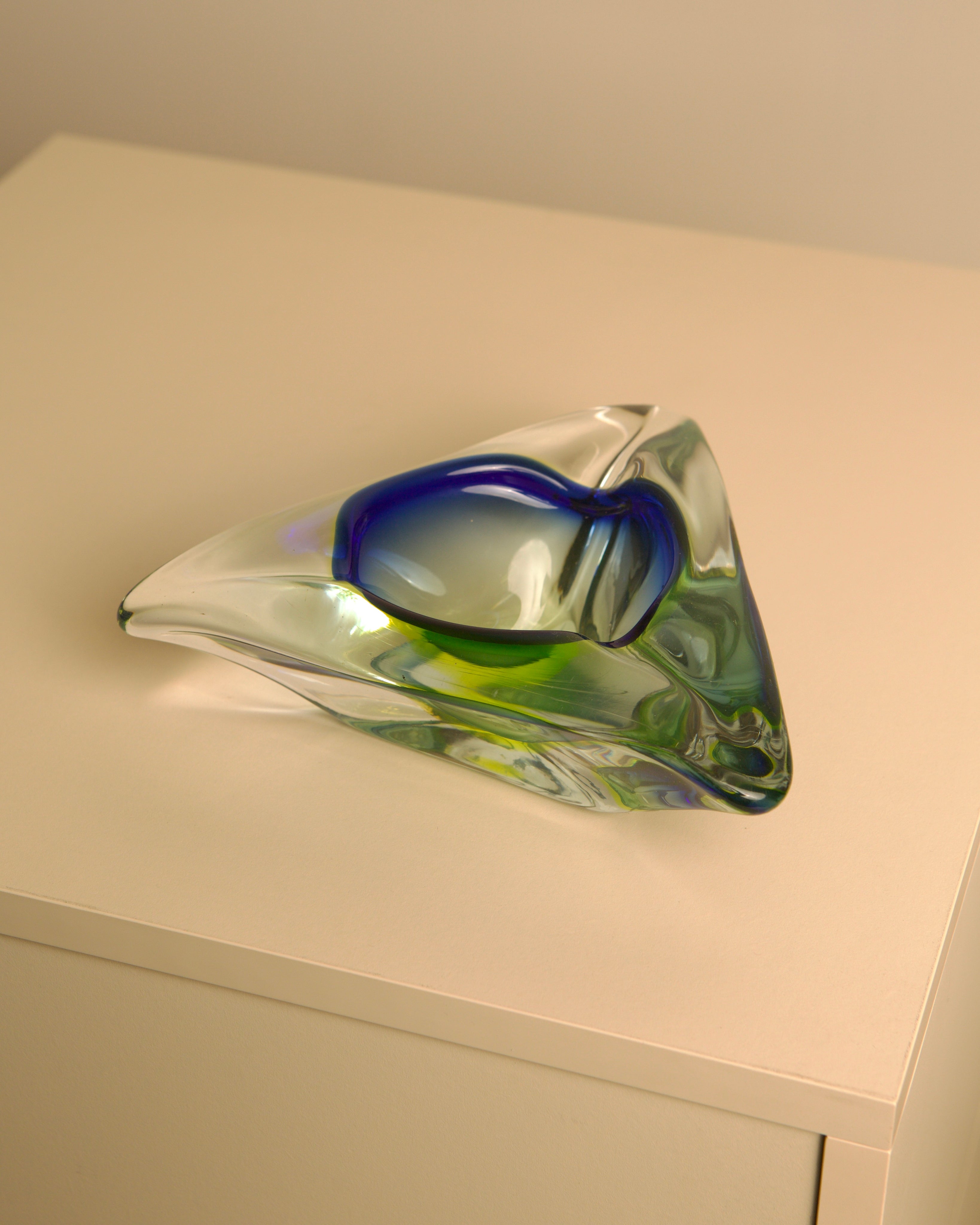 murano ブルー＆クリア アートガラス アッシュトレイ 灰皿 イタリア製