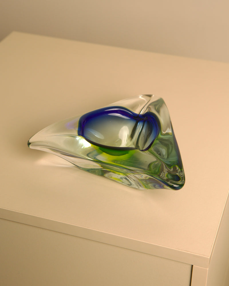 Large Blue Murano Glass Ashtray 70s by Treaptyque | The Oblist — handcrafted glass, vintage design