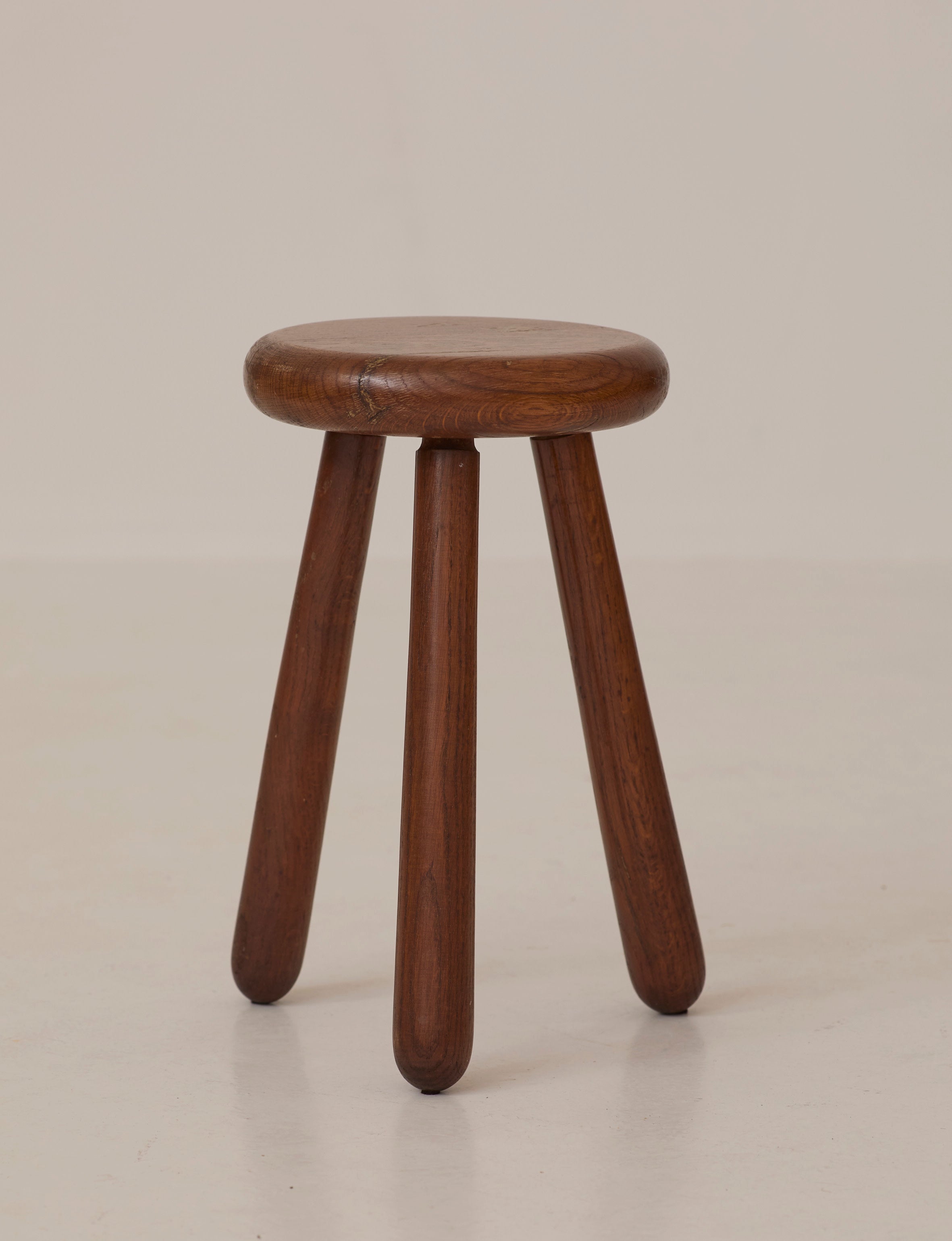 Brutalist Tripod Stool Handcrafted in Solid Oak Wood C. 1960