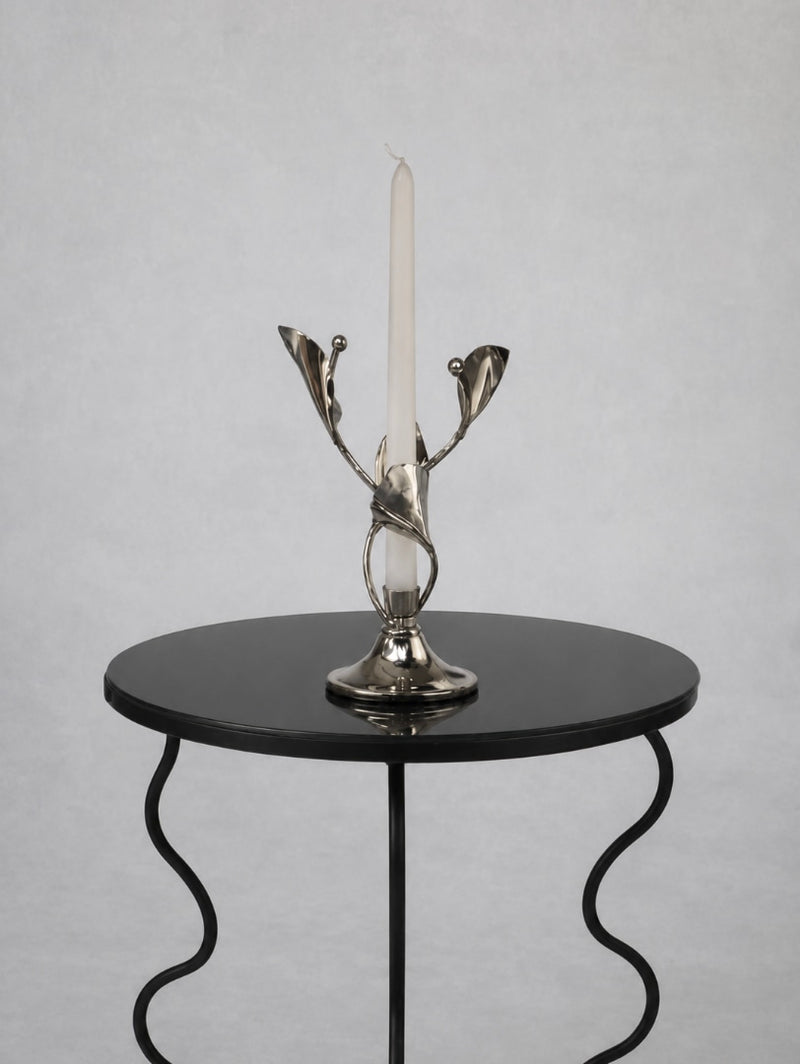 1980s French Vintage Chrome Floral Candlestick by Blisse | The Oblist