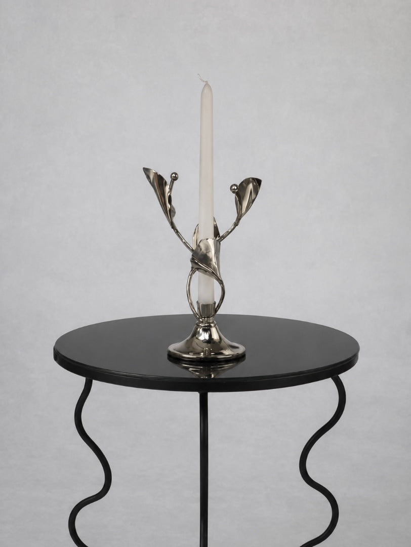 1980s French Vintage Chrome Floral Candlestick by Blisse | The Oblist