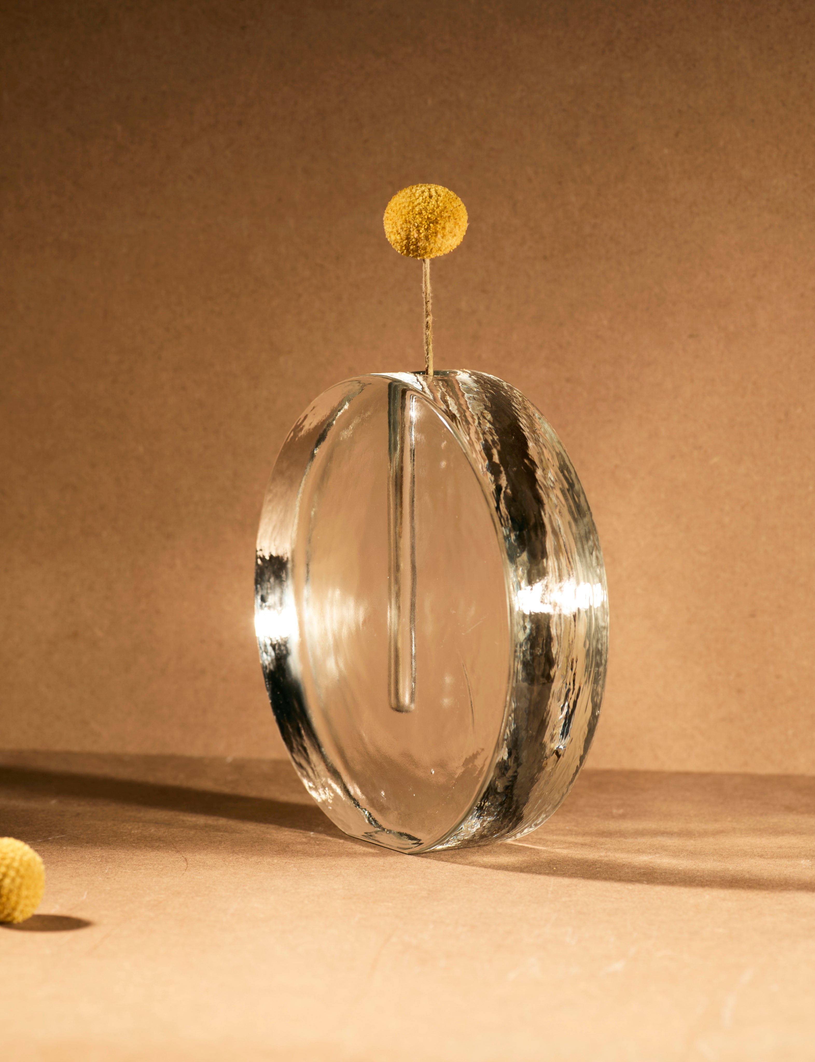 Vintage Scandinavian Clear Vase in Glass — front view on neutral background