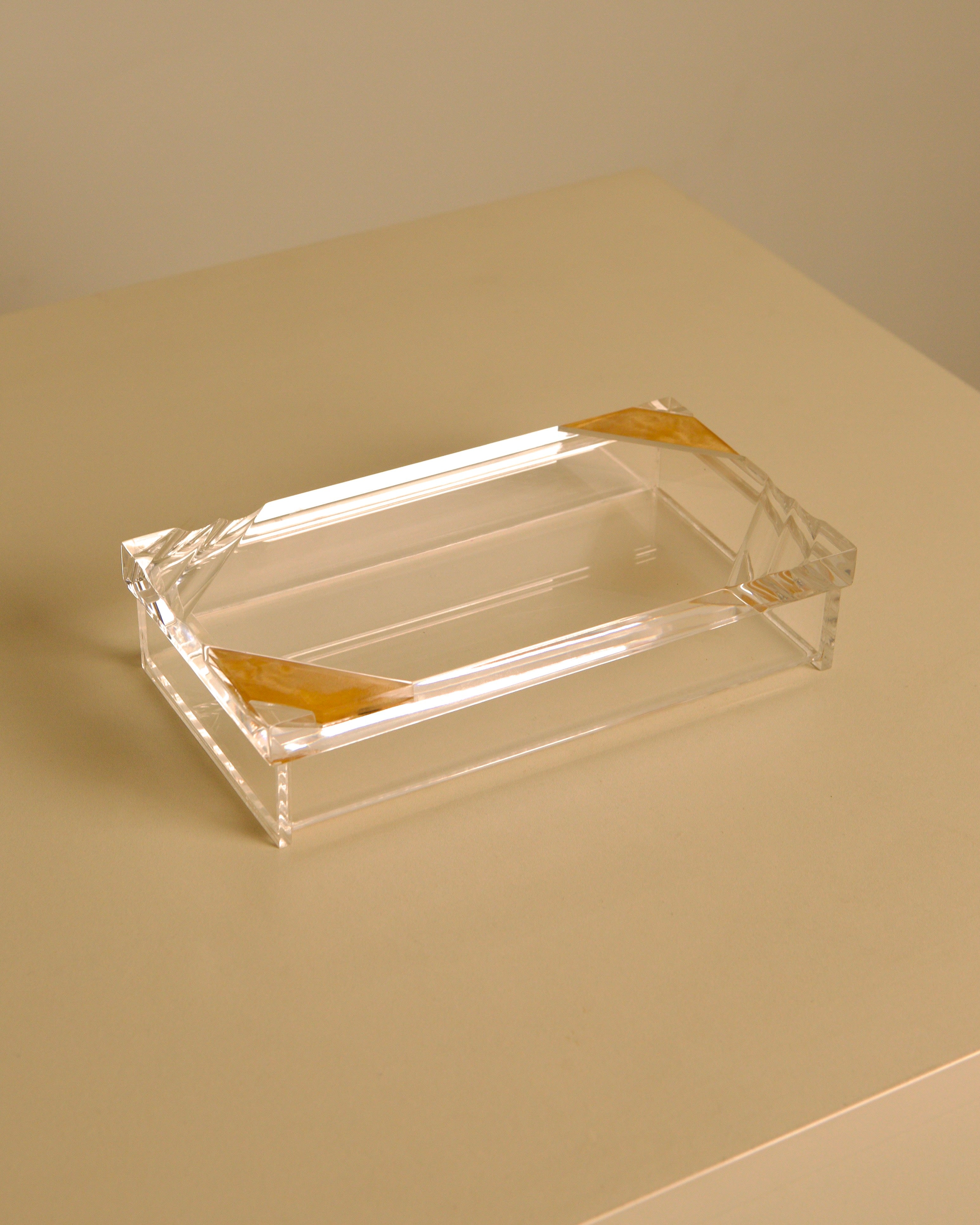talian Rectangular Lucite & Wood Box, 1970s — side angle