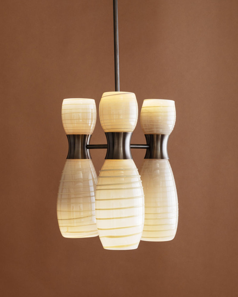 Taff handblown glass pendant light with brass accents by Nicole Lawrence