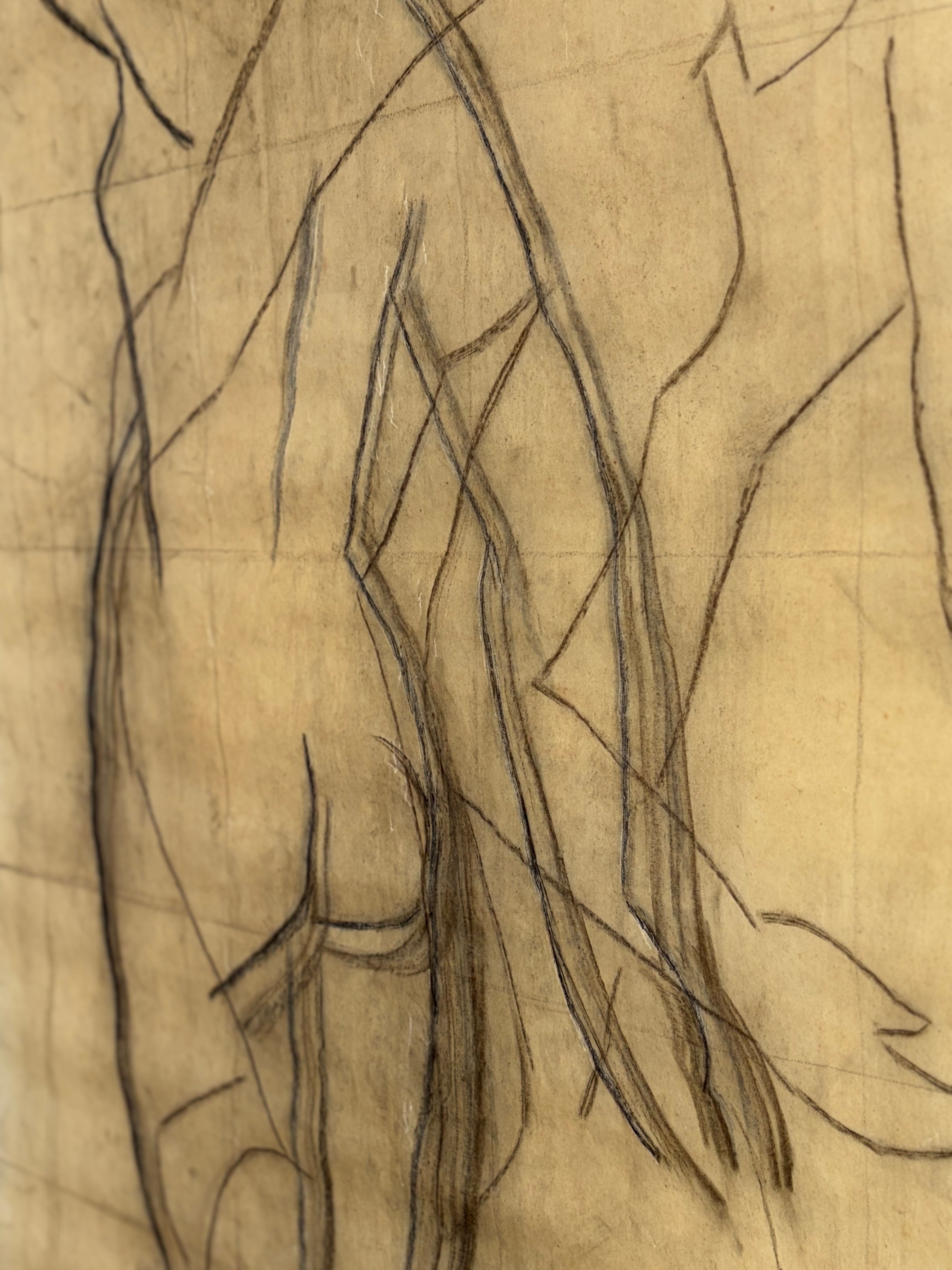 Monumental Art Deco Mural Esquisse by Emile Courtin (1923-1997), France, late 1940s — close-up