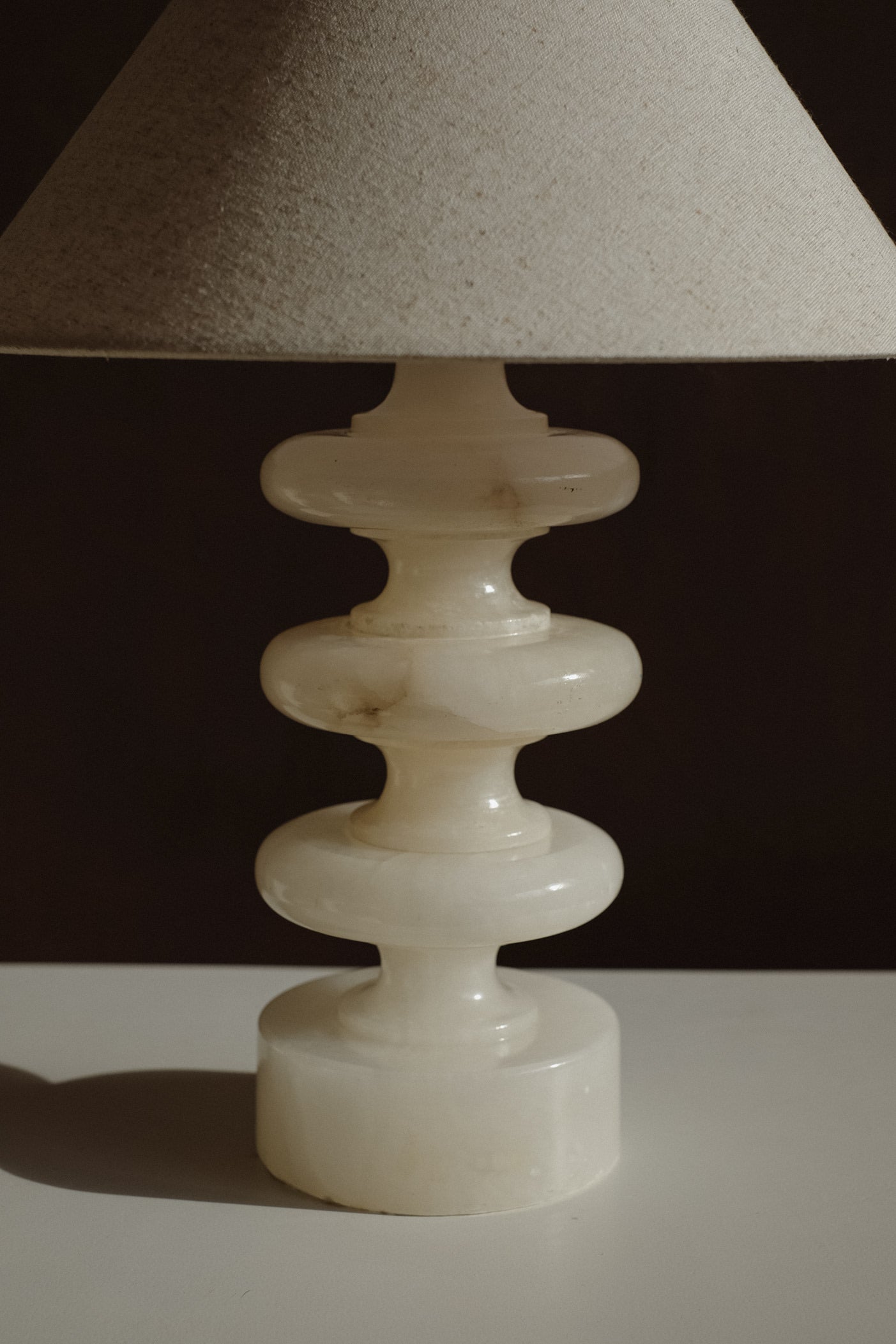 Sculptural Alabaster Table Lamp — close-up of alabaster base details