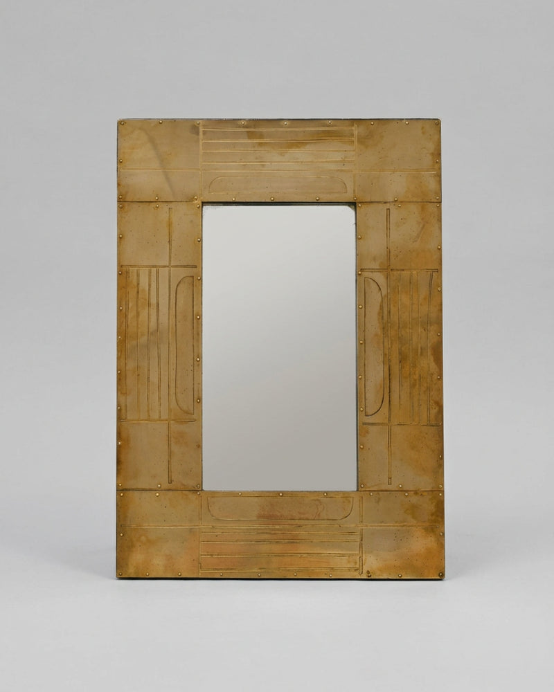 Jean Blazy Sculptural Etched Brass Mirror, France, 1970s by Introverso | The Oblist