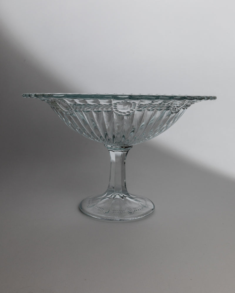 Crystal cut glass serving compote bowl with pedestal base from 1910s Poland