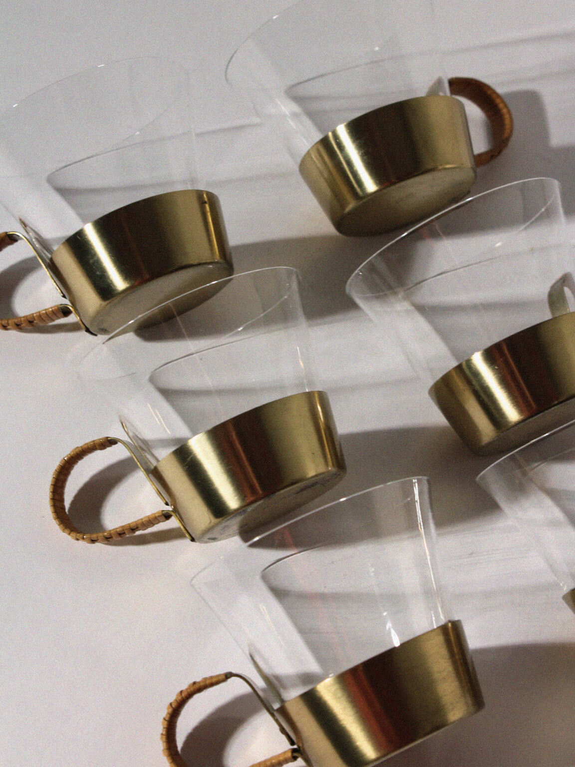 Albert Gustav Bunge Coffee Cups Set — back view showing clear glass and brass base