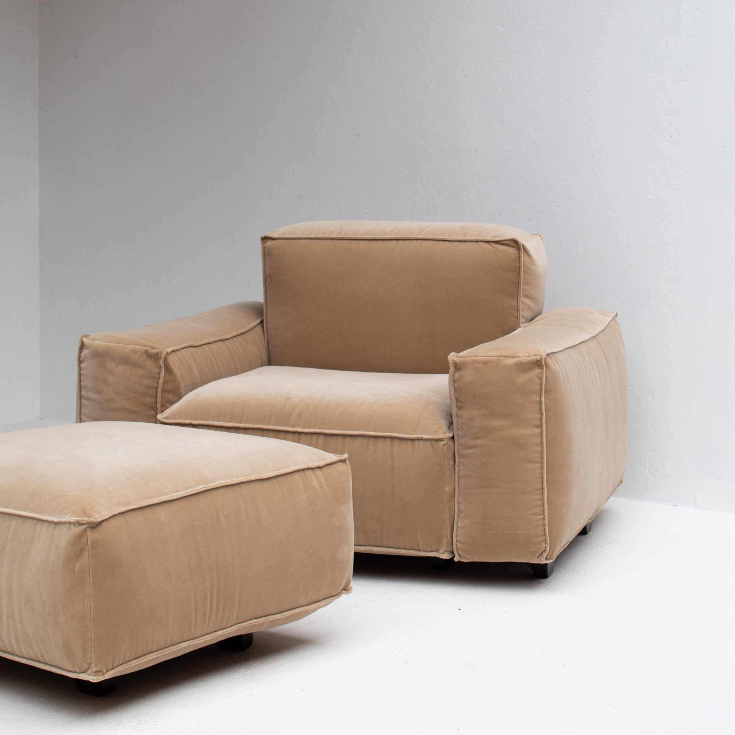 Marenco Marechiaro Modular Sofa Set for Arflex — angled view of beige fabric armchair and ottoman
