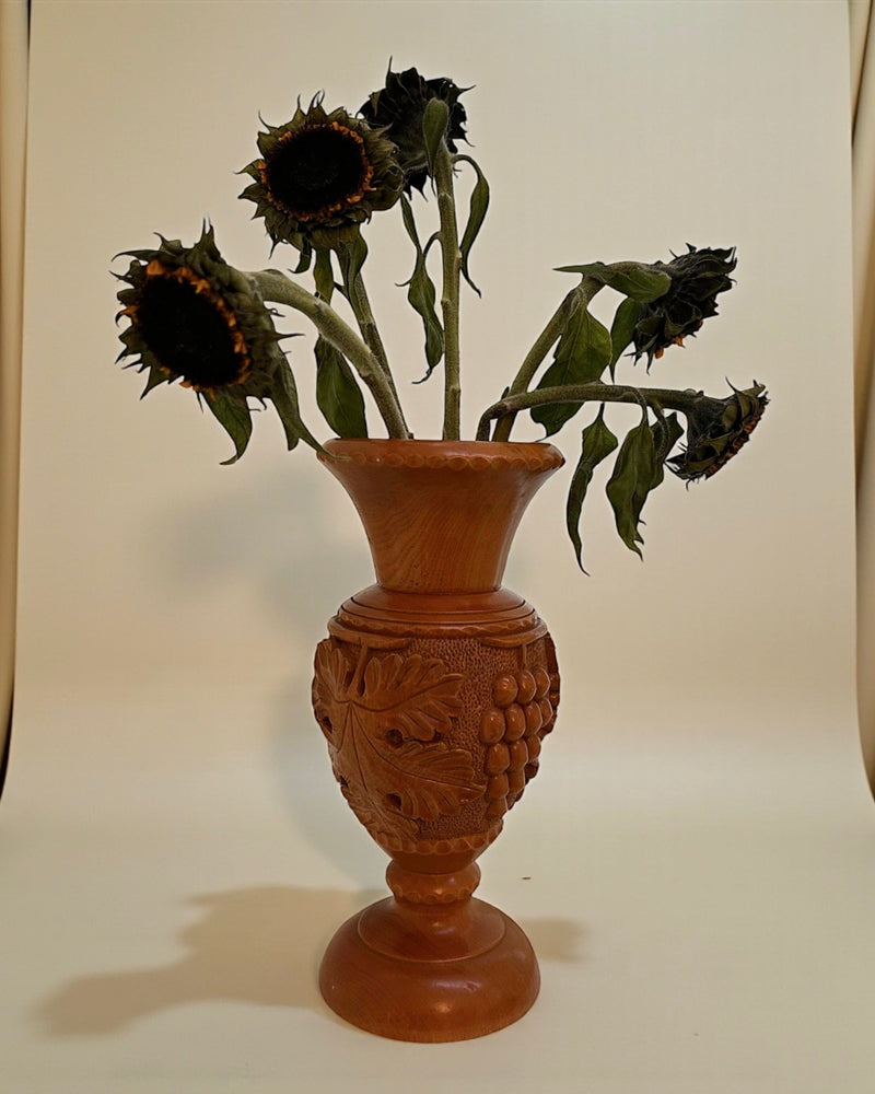 Vintage Hand-Carved Wooden Vase 1980s by Flock Studio | The Oblist — handcrafted natural wood