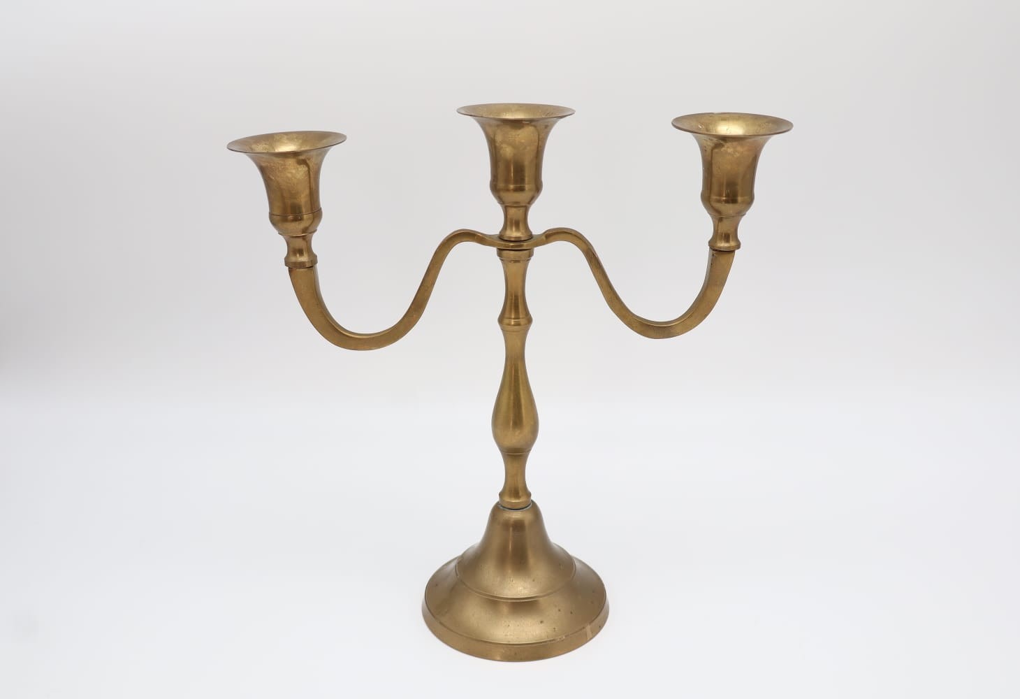 Vintage Three-Arm Solid Brass Candelabra – Circa 1970 — detail view