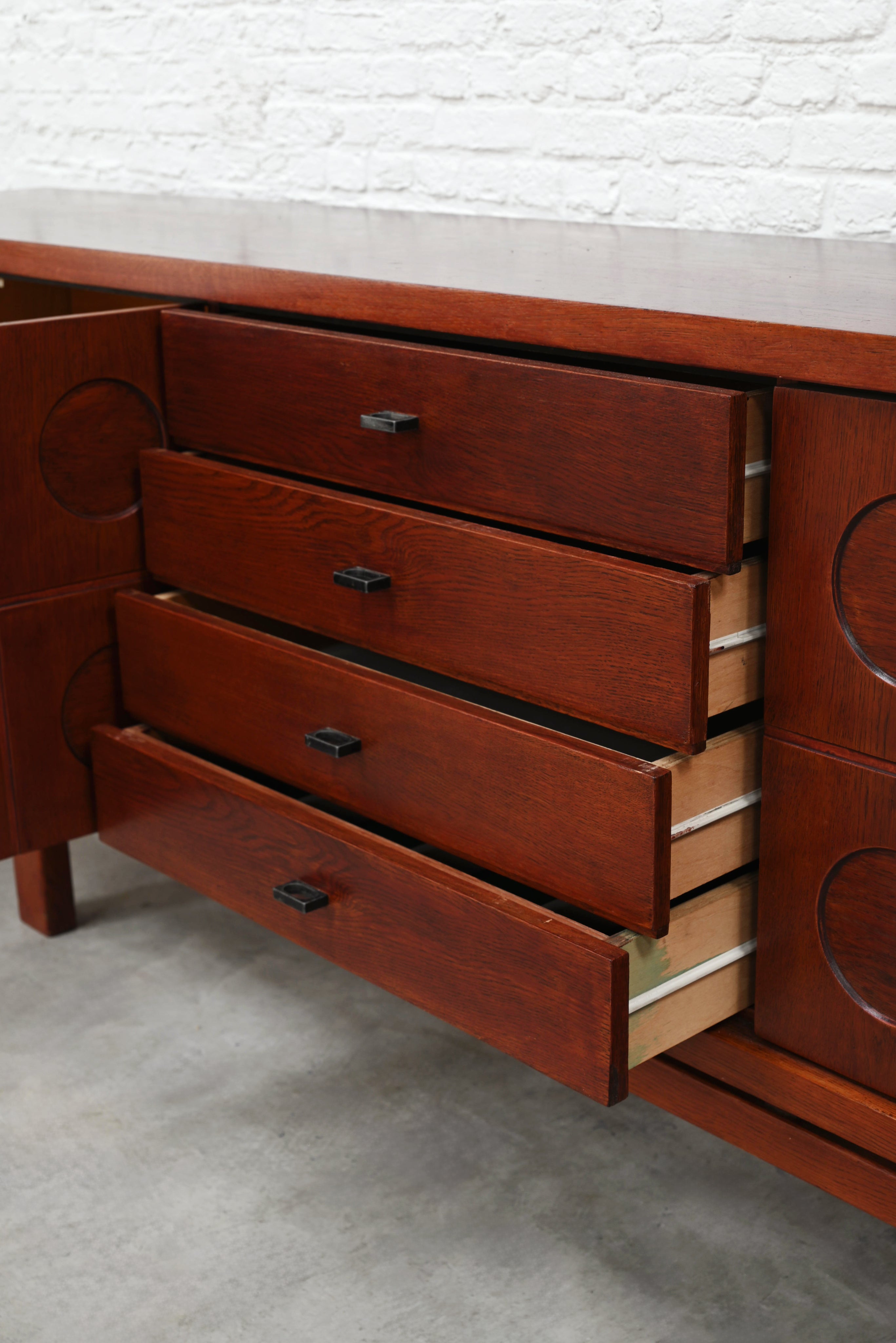 Brutalist Oak Sideboard, Belgium, 1970s — in context