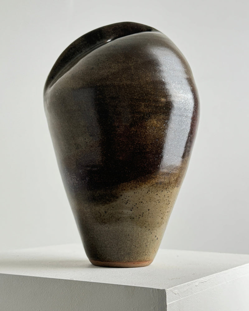 Vintage stoneware vase with brown gradient glaze, France 1960s