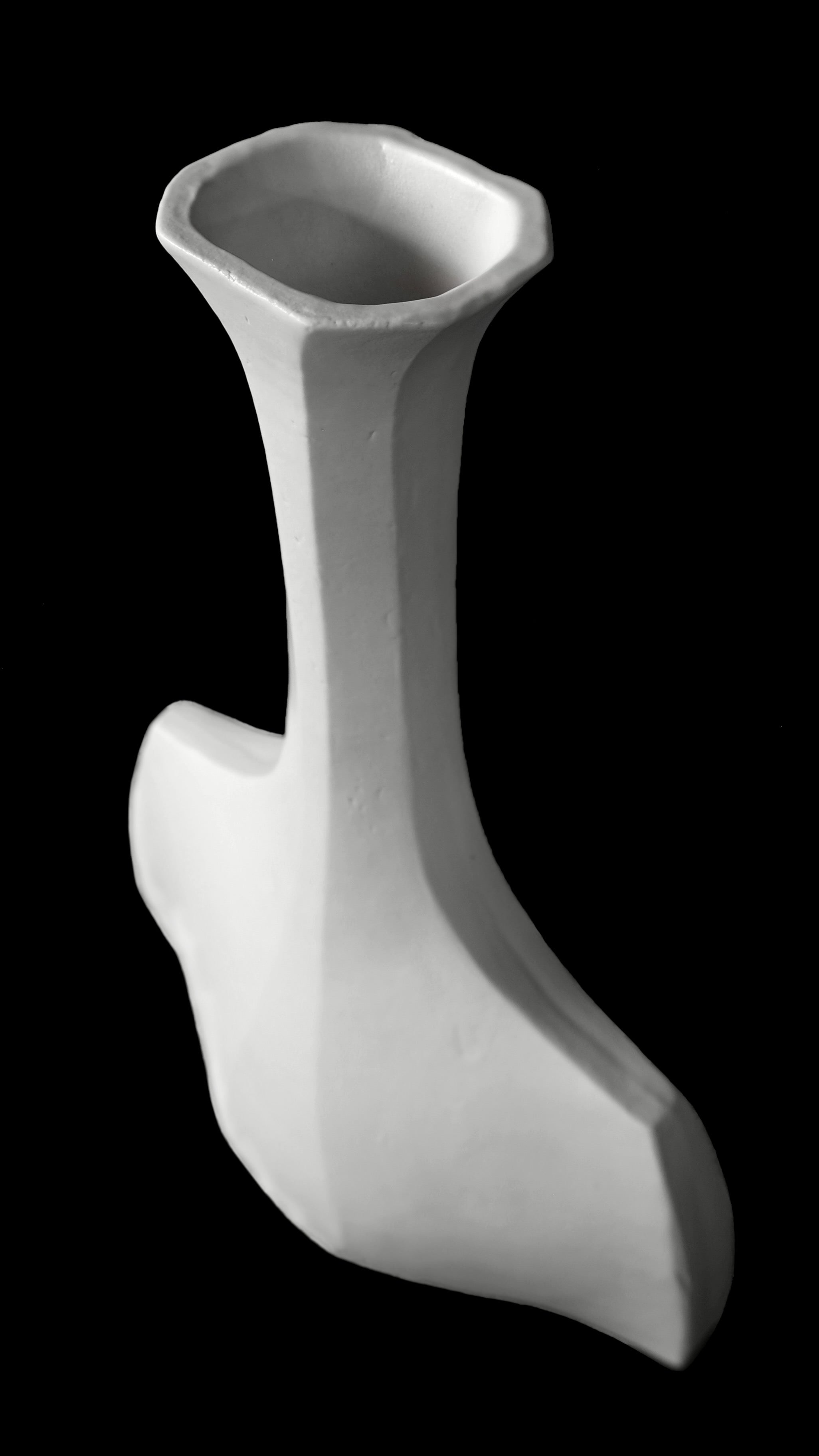 Mid-Century Modern Sculptural Vessel in White Stoneware – Small Hanè — side angle highlighting smooth white stoneware texture