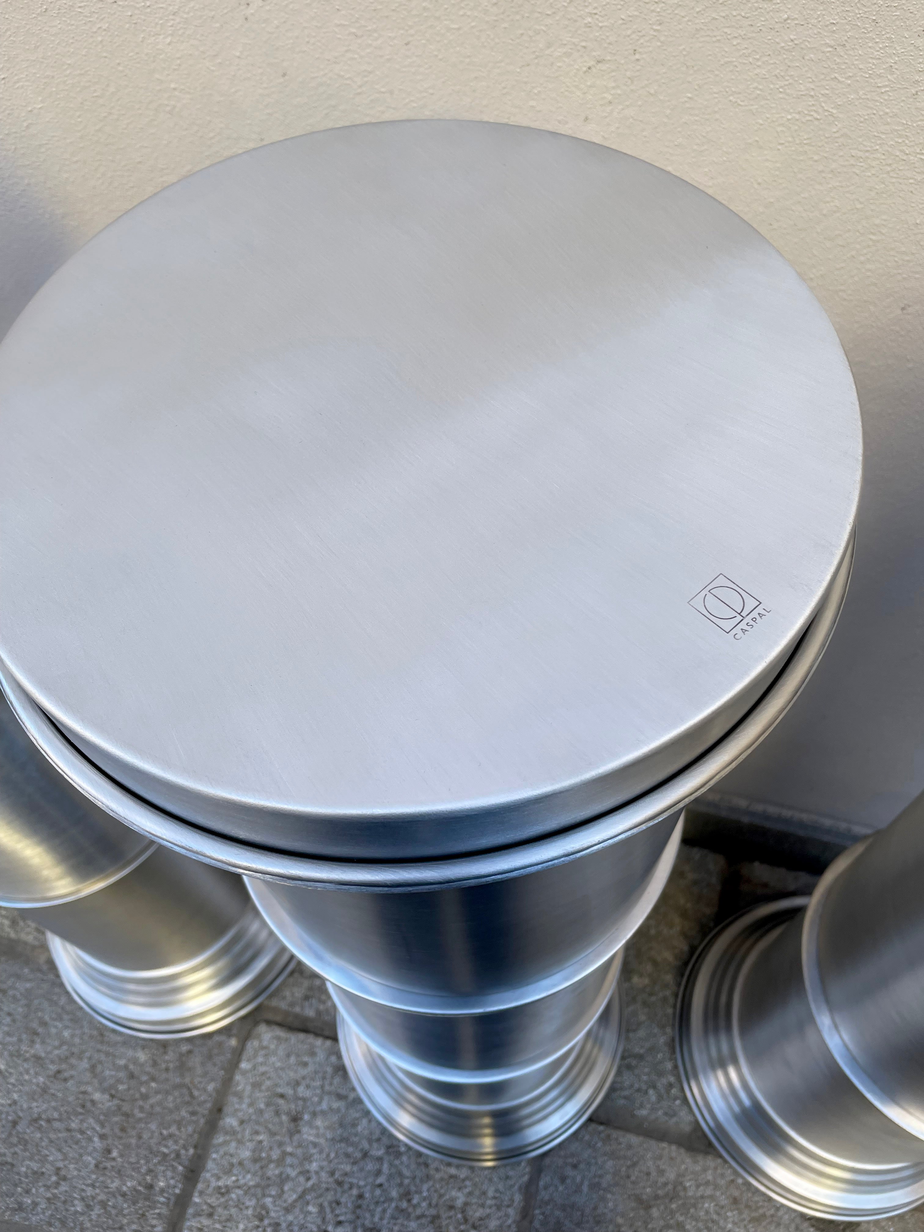 Contemporary End Tables in Metal - Brushed Collection — top view of brushed metal surface