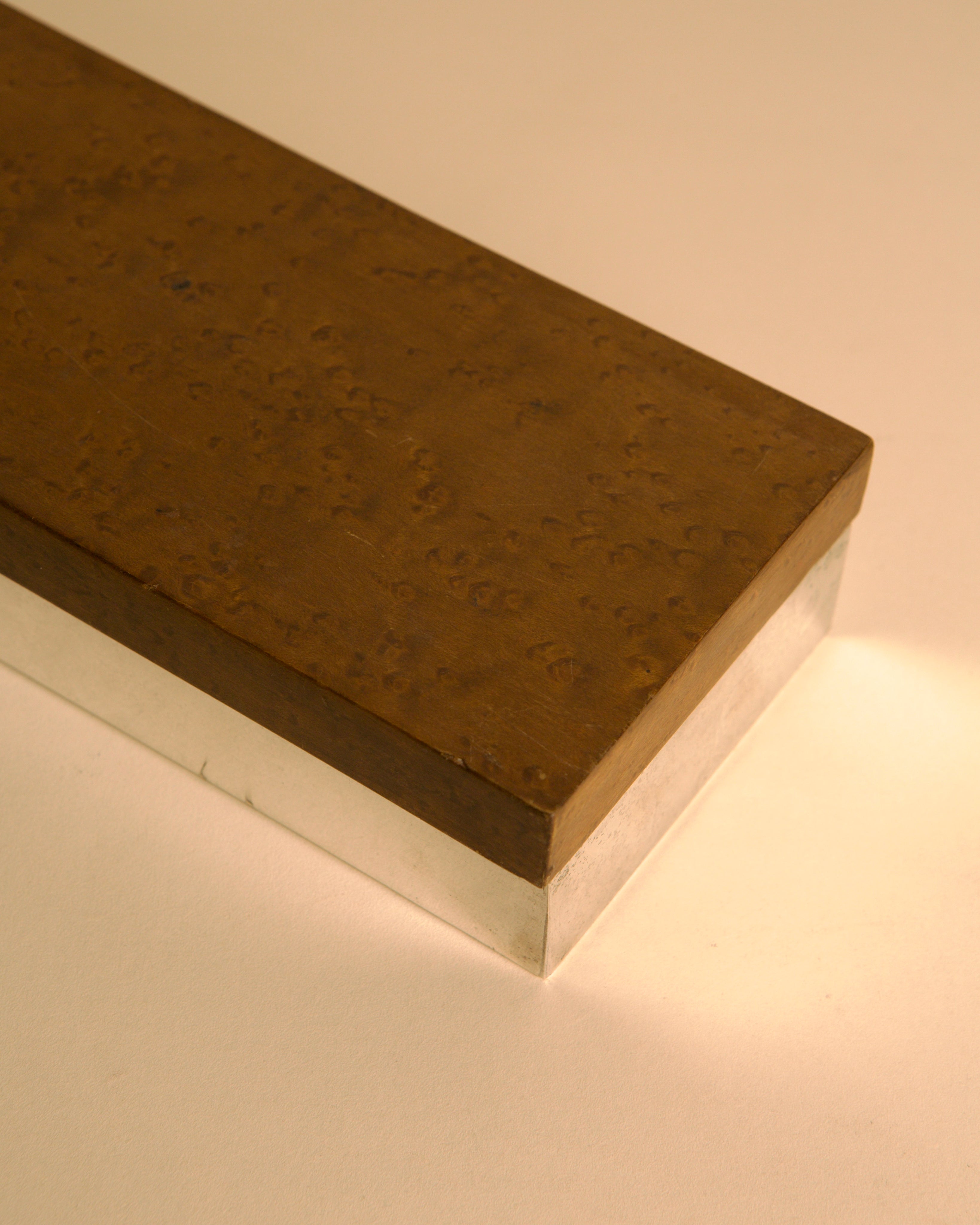 Vintage Italian Burl Walnut and Silvered Metal Box, 1960s — in context