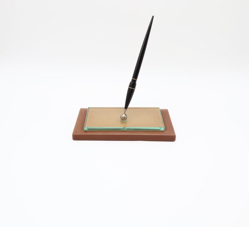 Mid-Century Glass and Leather Desk Pen Set – Italy, 1950s-1960s by Forma Finds | The Oblist