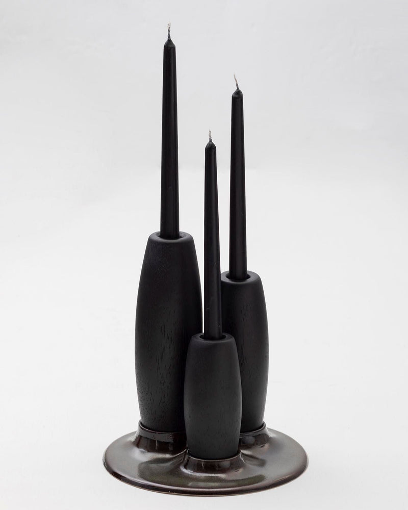 SALAR Decorative Ceramic Candleholder with Solid Wood Plynths by ANDEAN | The Oblist